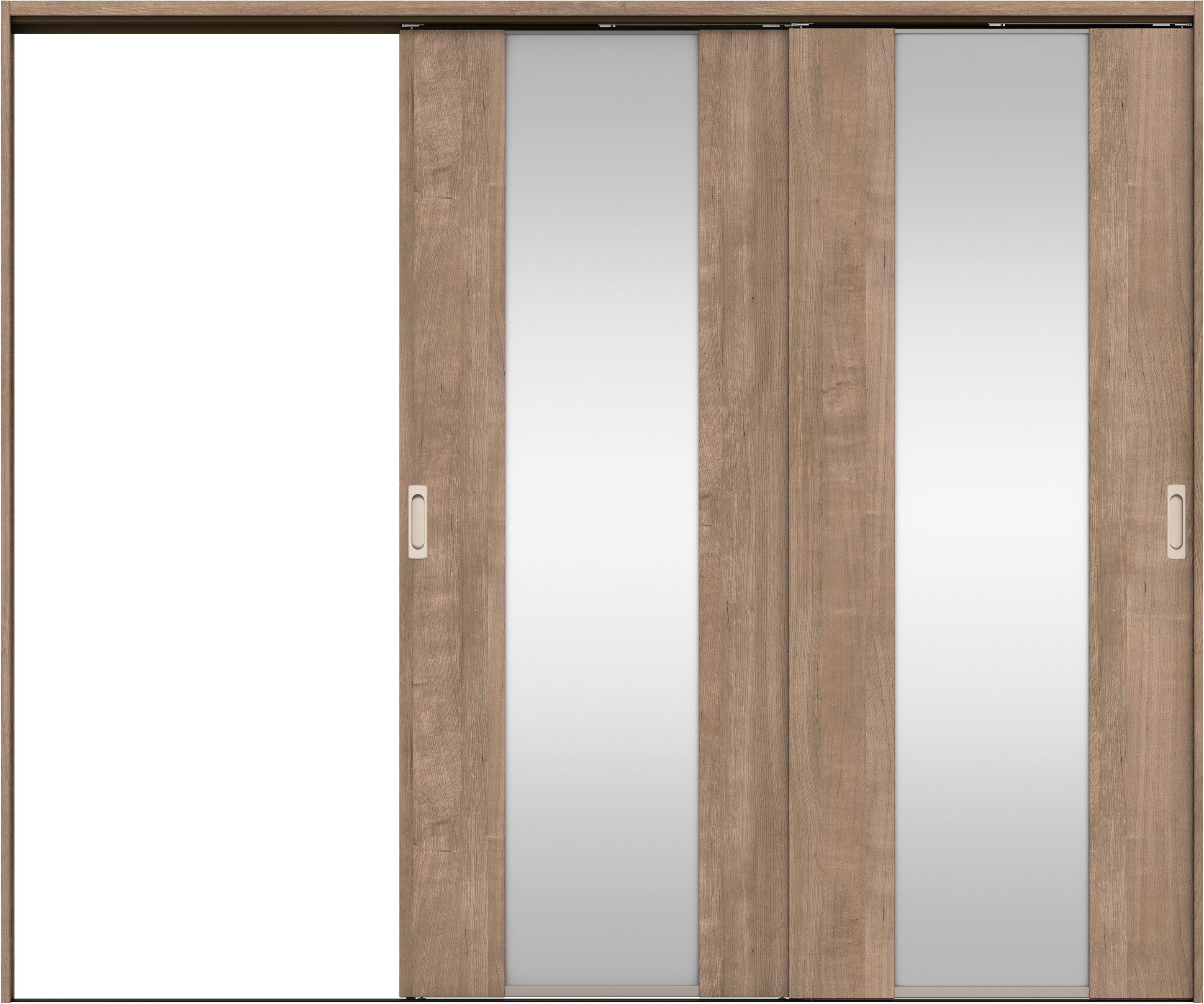 リビングドア　イエリア　吊戸・２枚片引　扉セット　４Ｐデザイン　２４３７幅用　２０００高　〈トープグレー柄〉　左引用　錠なし　ラクラクローズ付用