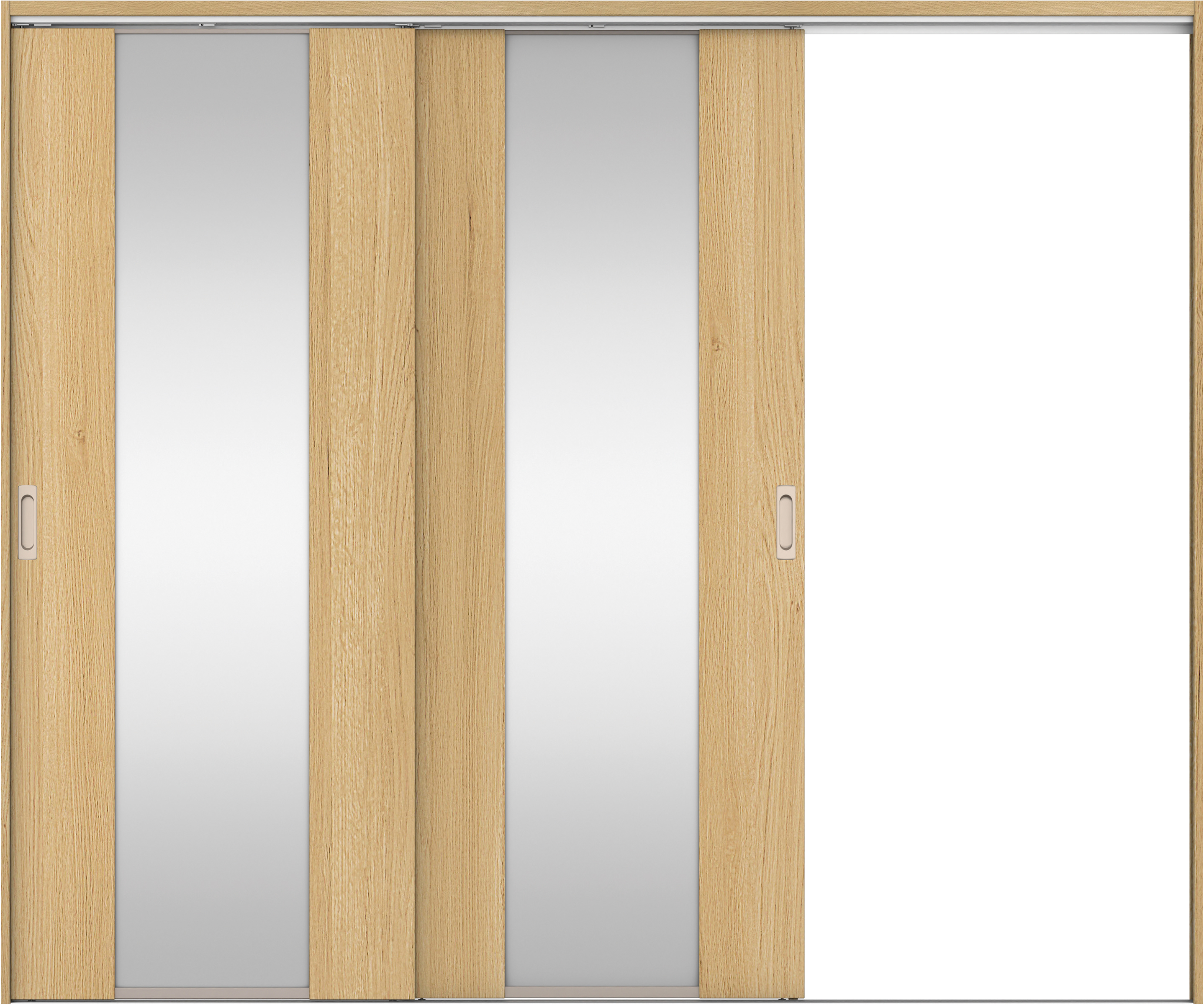 リビングドア　イエリア　吊戸・２枚片引　扉セット　４Ｐデザイン　２４３７幅用　２０００高　〈ライトオーカー柄〉　右引用　錠なし　ラクラクローズ付用
