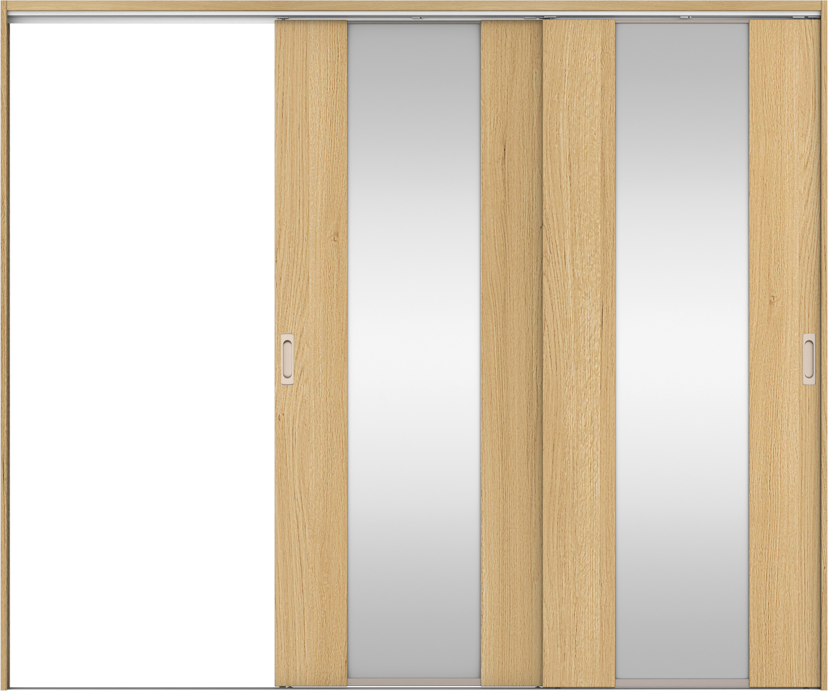 リビングドア　イエリア　吊戸・２枚片引　扉セット　４Ｐデザイン　２４３７幅用　２０００高　〈ライトオーカー柄〉　左引用　錠なし　ラクラクローズ付用