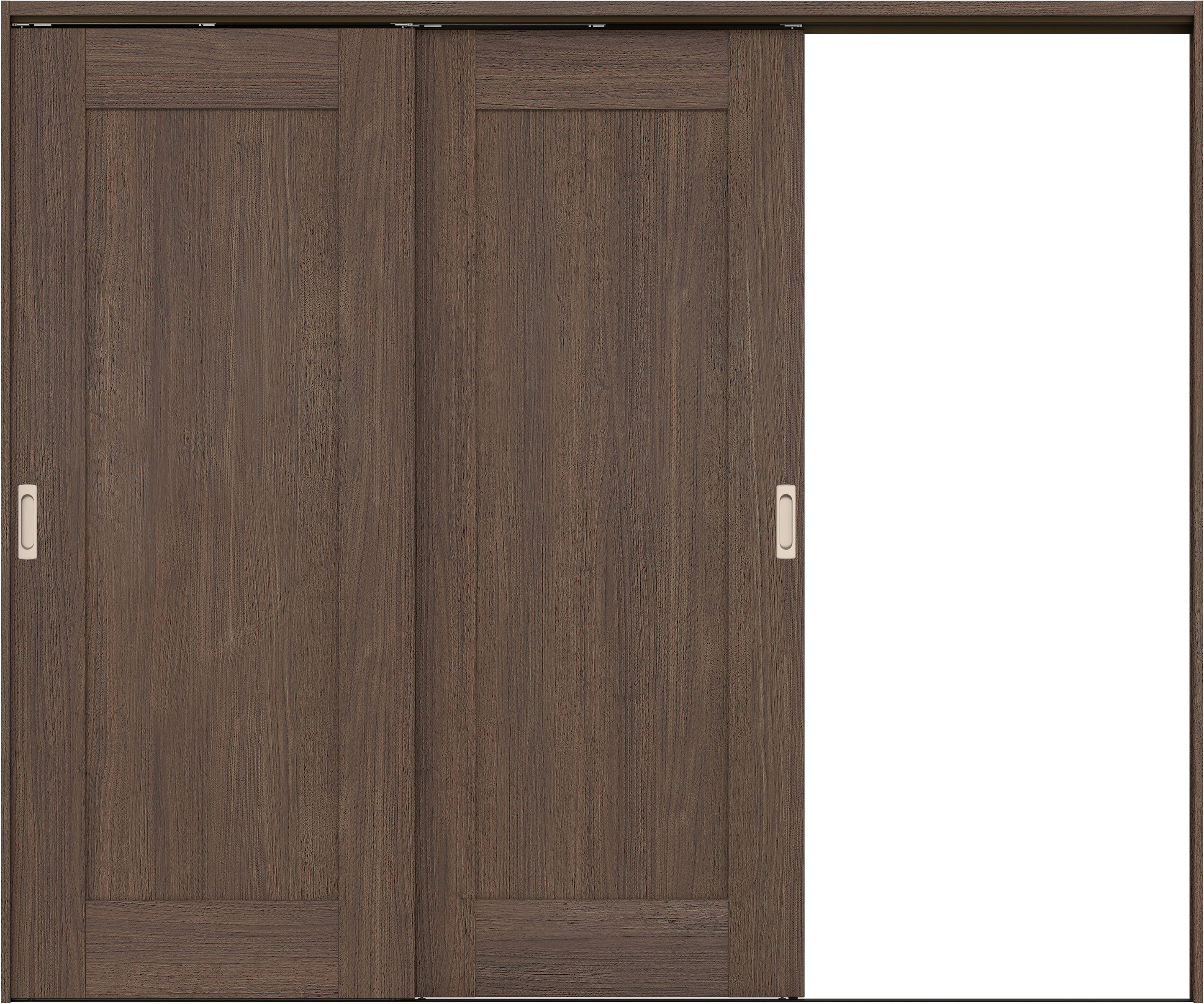 リビングドア　イエリア　吊戸・２枚片引　扉セット　３８デザイン　２４３７幅用　２０００高　〈ダルブラウン柄〉　右引用　錠なし　ラクラクローズ付用