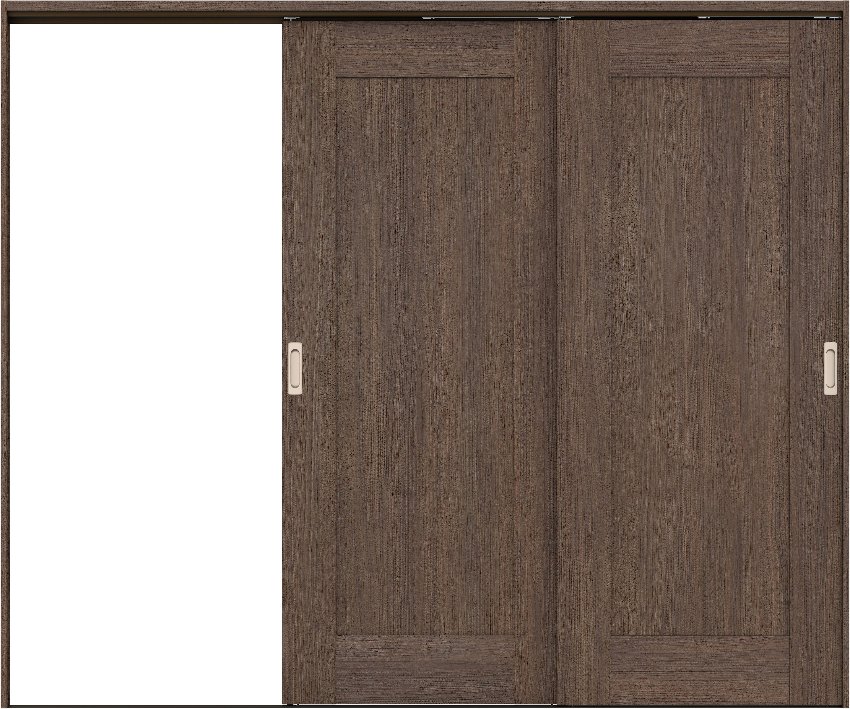 リビングドア　イエリア　吊戸・２枚片引　扉セット　３８デザイン　２４３７幅用　２０００高　〈ダルブラウン柄〉　左引用　錠なし　ラクラクローズ付用