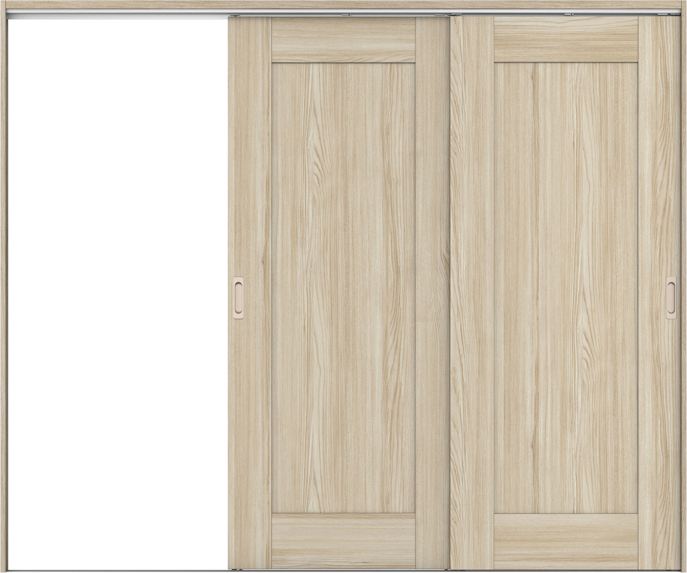 リビングドア　イエリア　吊戸・２枚片引　扉セット　３８デザイン　２４３７幅用　２０００高　〈ソフトグレージュ柄〉　左引用　錠なし　ラクラクローズ付用