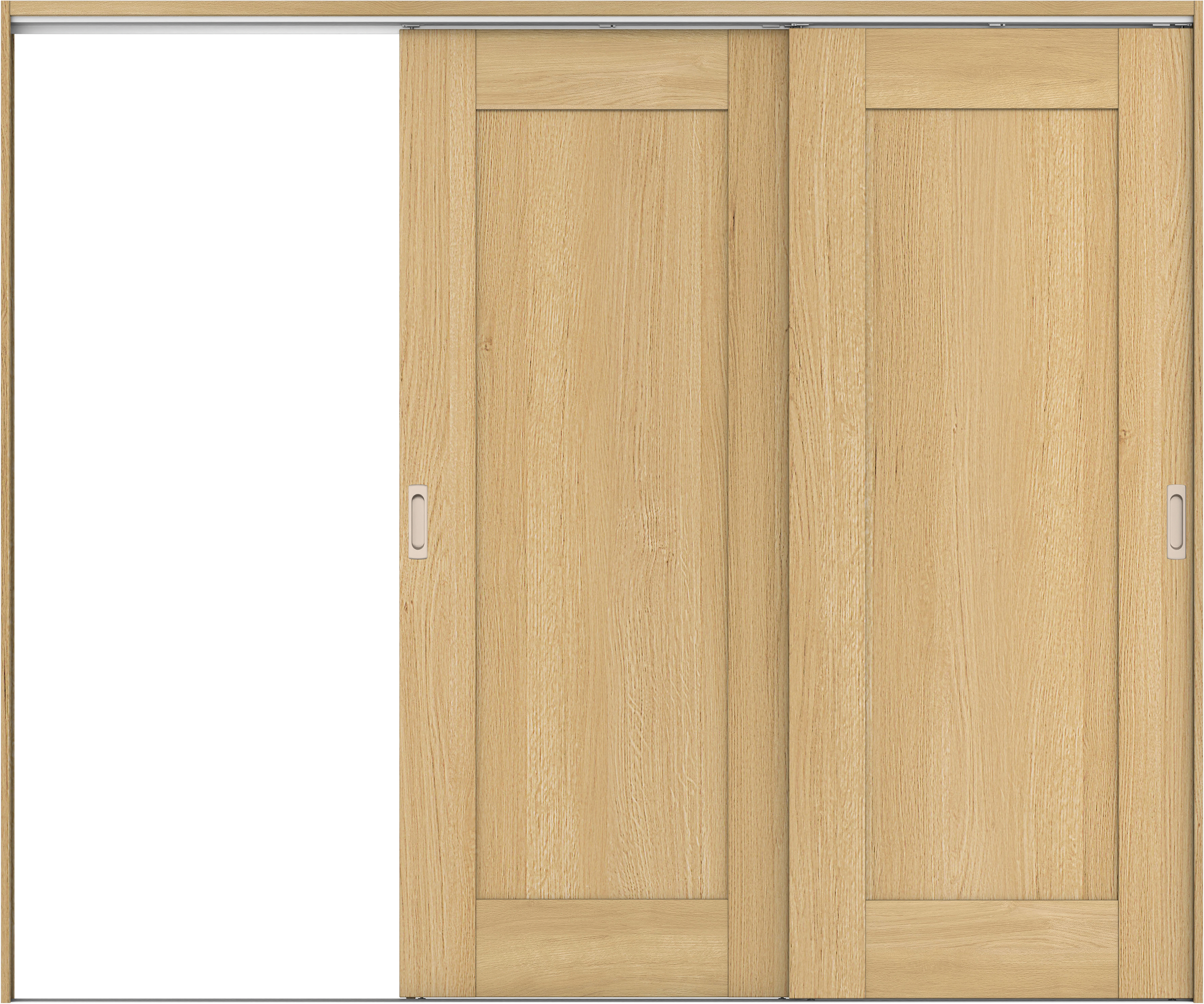 リビングドア　イエリア　吊戸・２枚片引　扉セット　３８デザイン　２４３７幅用　２０００高　〈ライトオーカー柄〉　左引用　錠なし　ラクラクローズ付用