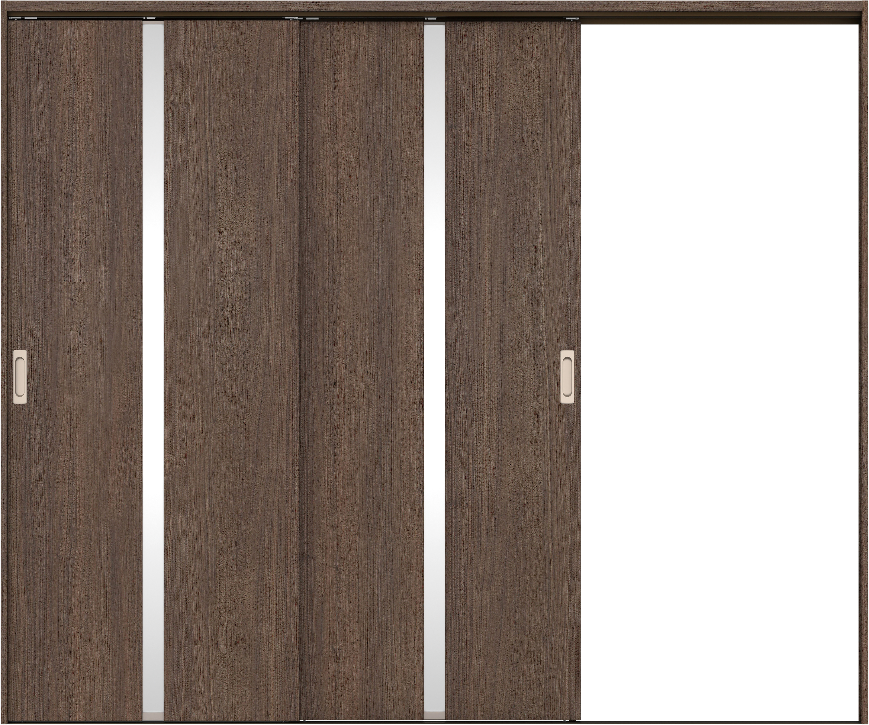 リビングドア　イエリア　吊戸・２枚片引　扉セット　２Ｐデザイン　２４３７幅用　２０００高　〈ダルブラウン柄〉　右引用　錠なし　ラクラクローズ付用