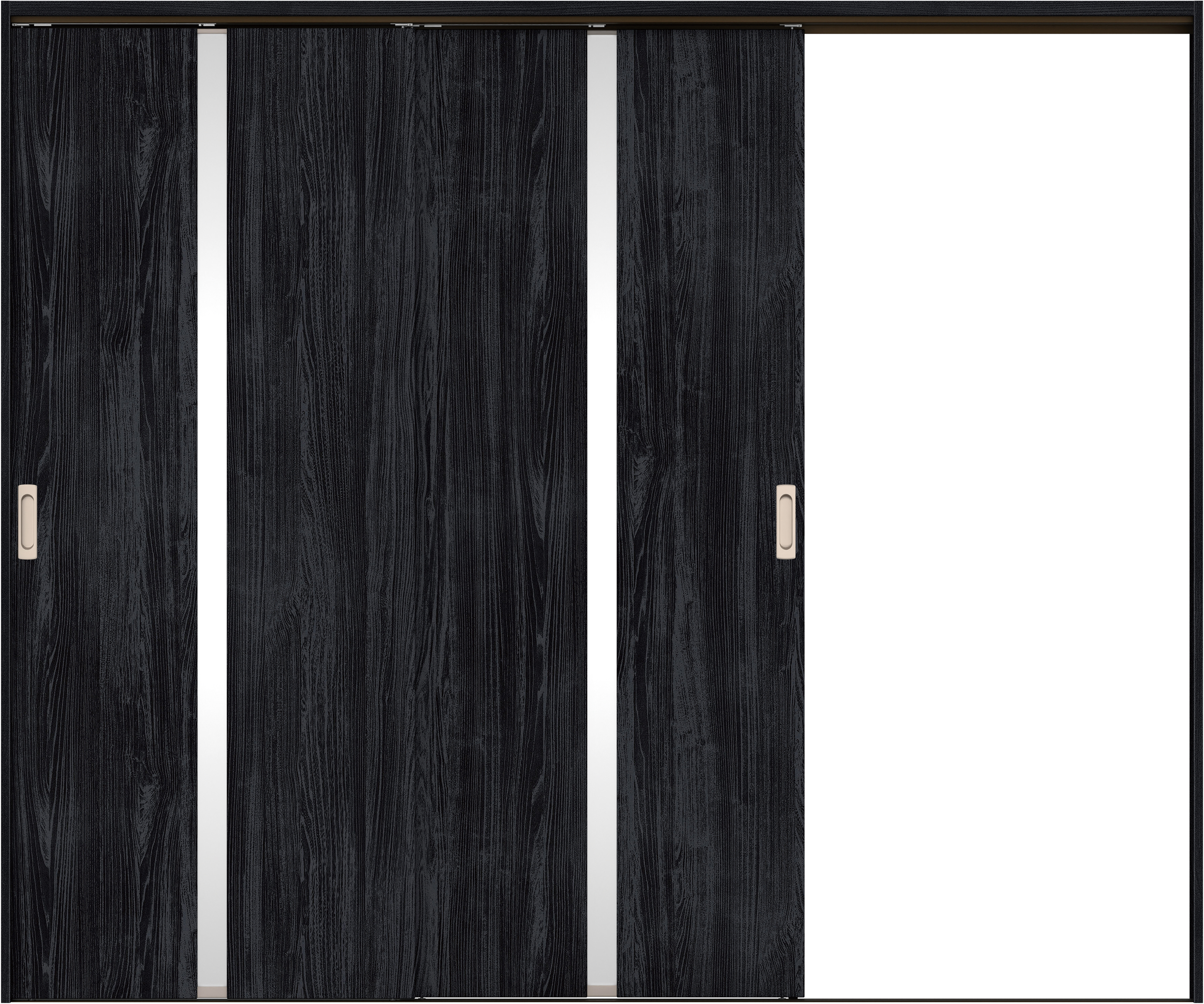 リビングドア　イエリア　吊戸・２枚片引　扉セット　２Ｐデザイン　２４３７幅用　２０００高　〈モスブラック柄〉　右引用　錠なし　ラクラクローズ付用