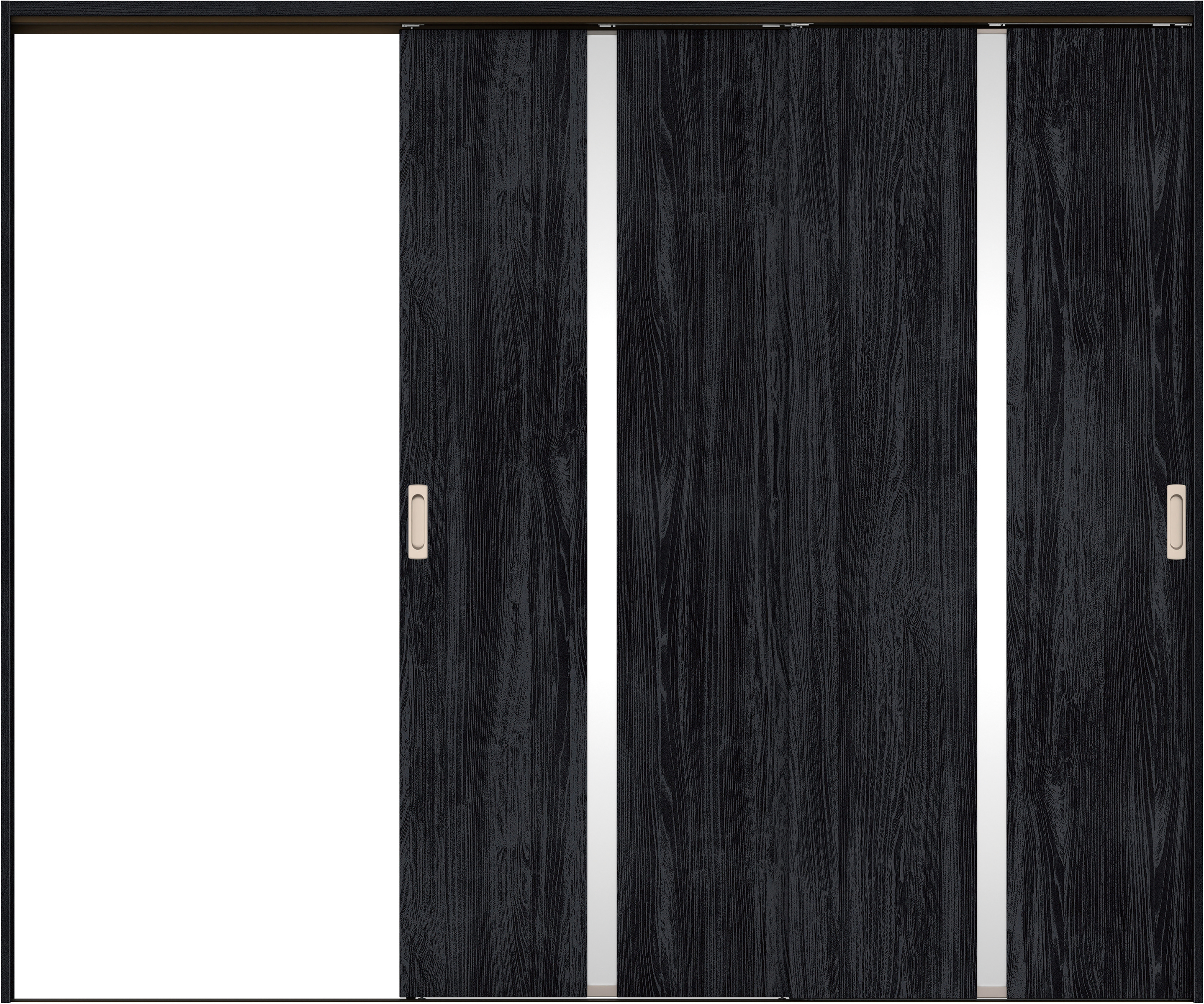 リビングドア　イエリア　吊戸・２枚片引　扉セット　２Ｐデザイン　２４３７幅用　２０００高　〈モスブラック柄〉　左引用　錠なし　ラクラクローズ付用