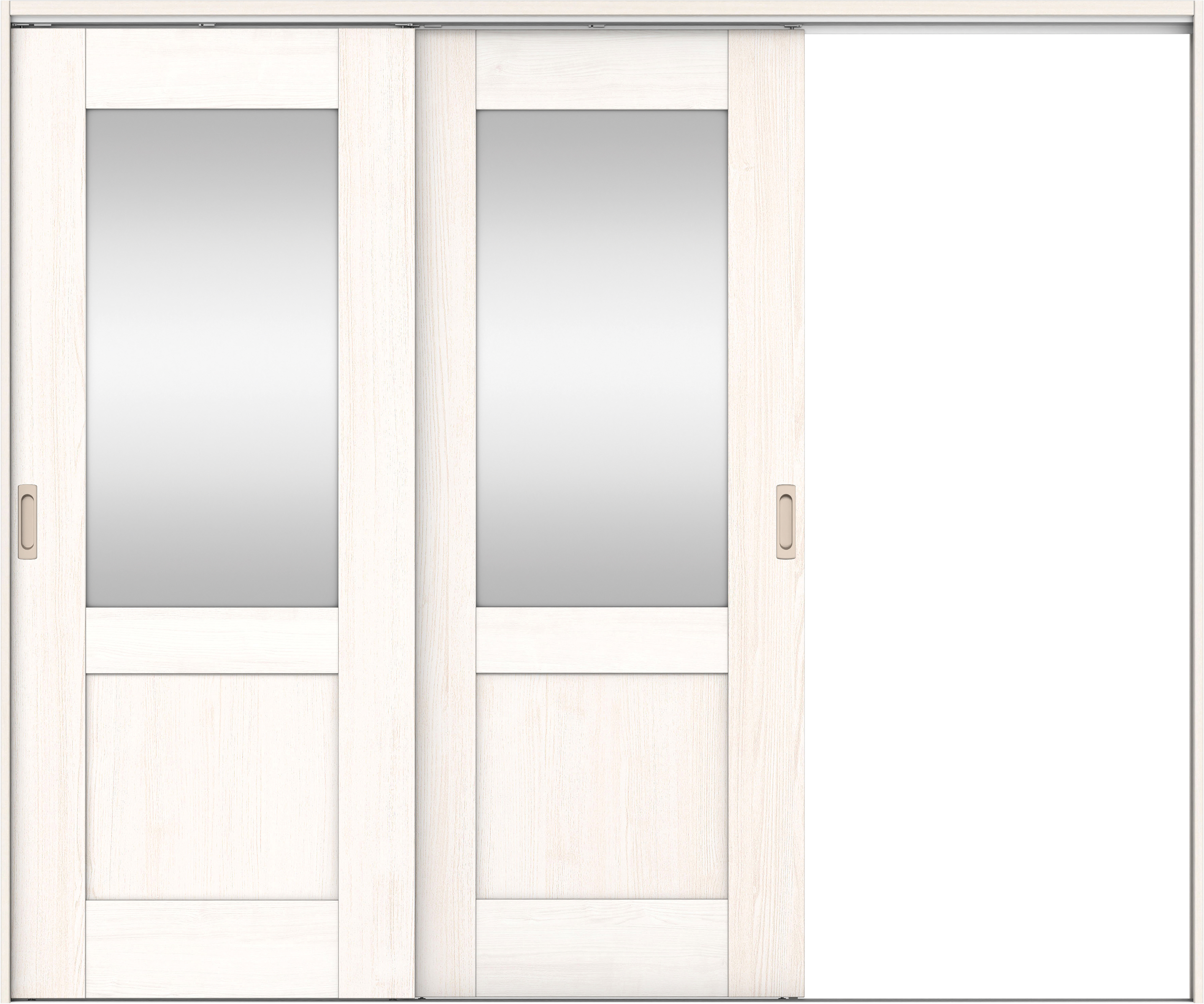 リビングドア　イエリア　吊戸・２枚片引　扉セット　２８デザイン　２４３７幅用　２０００高　〈ネオホワイト柄〉　右引用　錠なし　ラクラクローズ付用