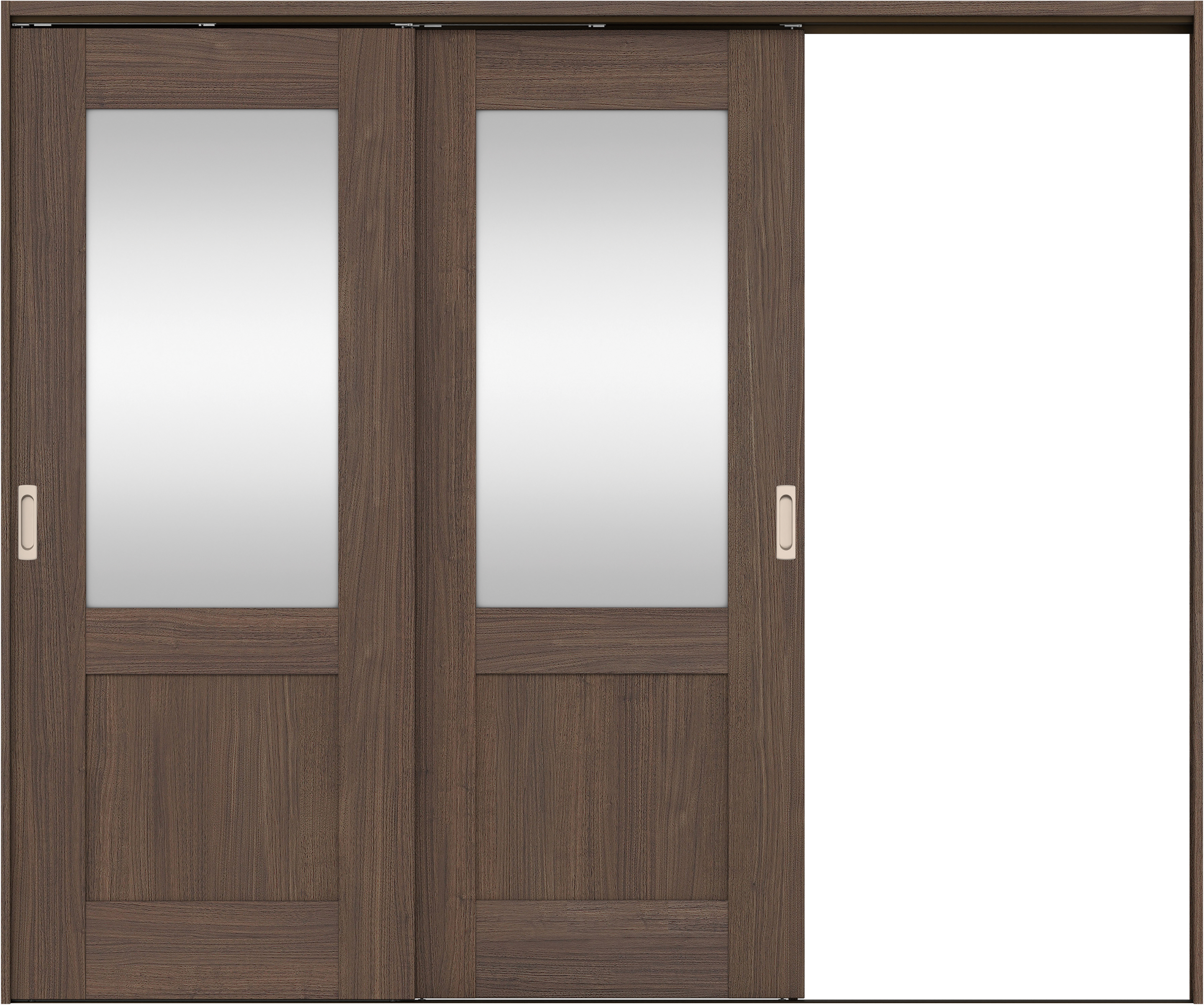 リビングドア　イエリア　吊戸・２枚片引　扉セット　２８デザイン　２４３７幅用　２０００高　〈ダルブラウン柄〉　右引用　錠なし　ラクラクローズ付用