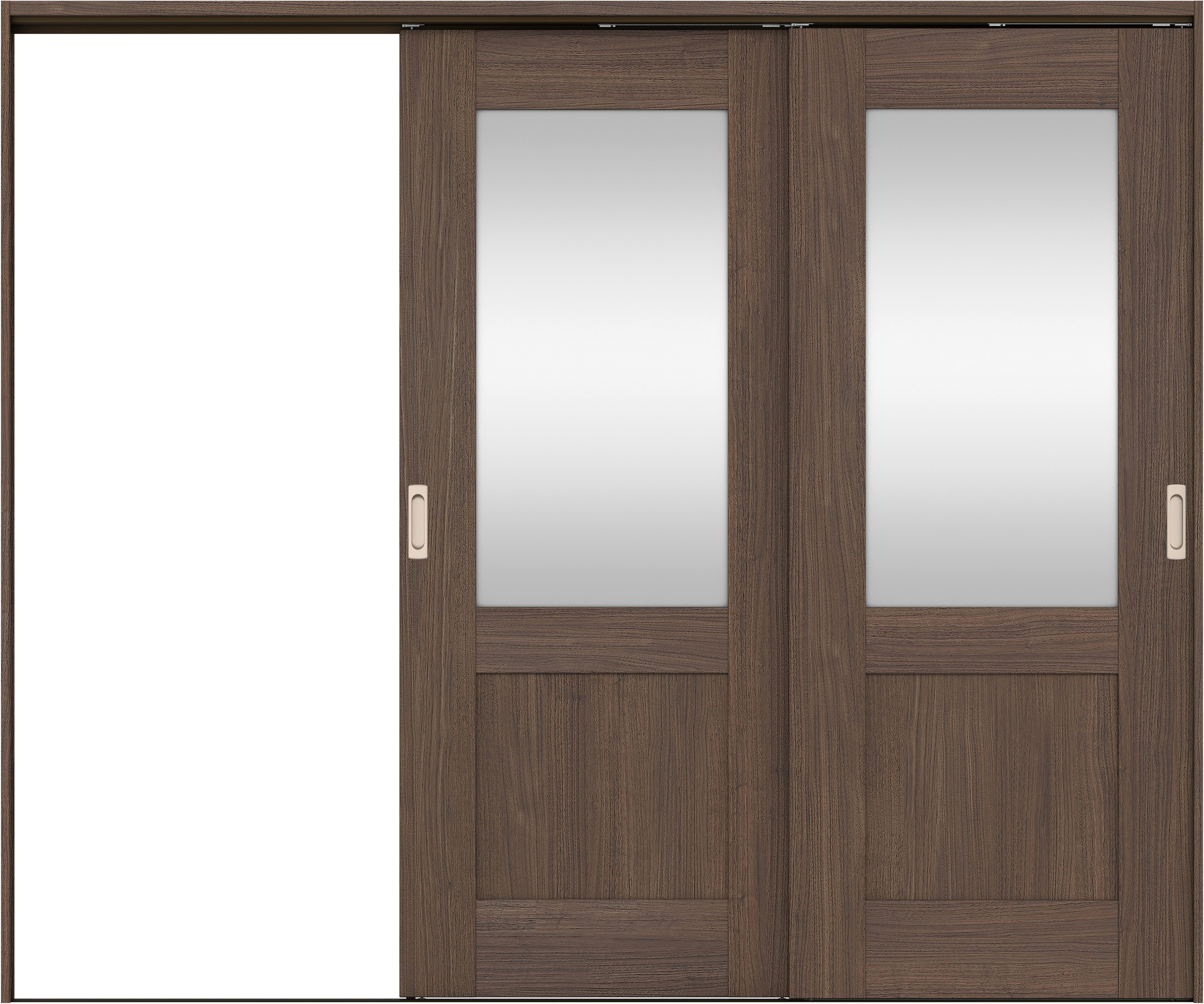 リビングドア　イエリア　吊戸・２枚片引　扉セット　２８デザイン　２４３７幅用　２０００高　〈ダルブラウン柄〉　左引用　錠なし　ラクラクローズ付用