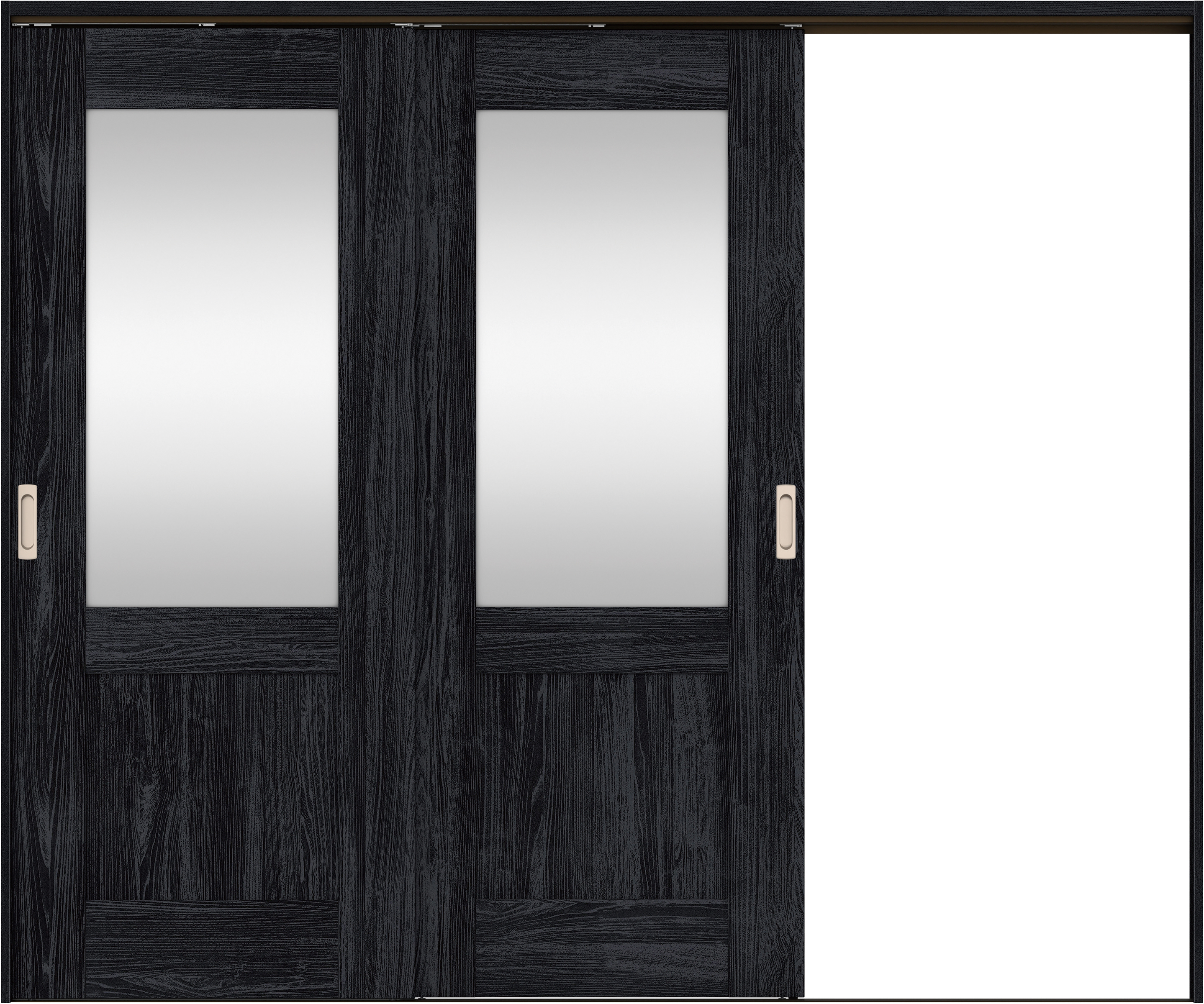 リビングドア　イエリア　吊戸・２枚片引　扉セット　２８デザイン　２４３７幅用　２０００高　〈モスブラック柄〉　右引用　錠なし　ラクラクローズ付用