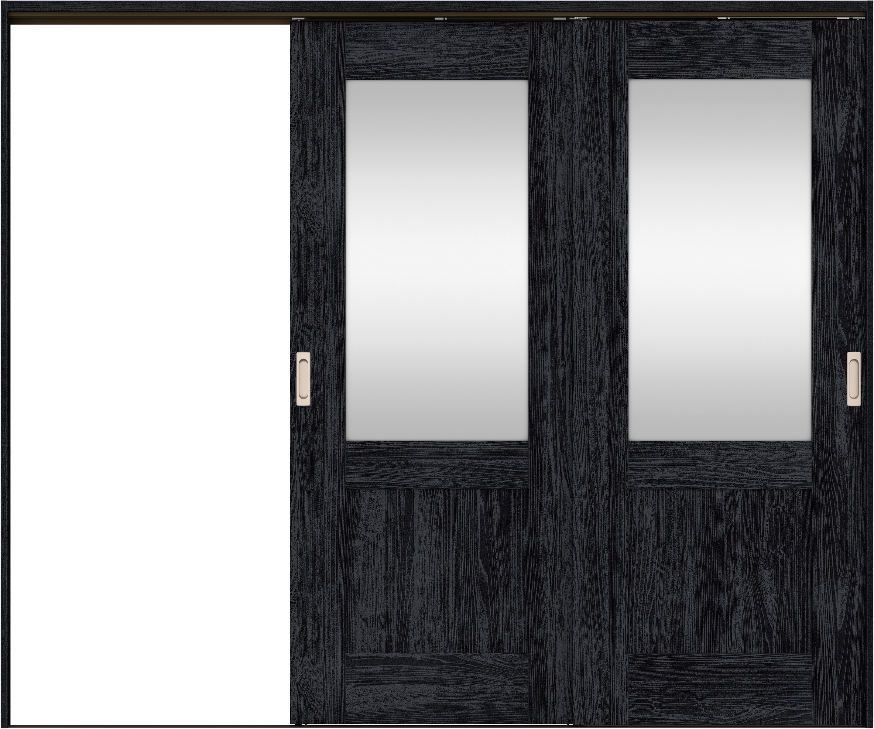 リビングドア　イエリア　吊戸・２枚片引　扉セット　２８デザイン　２４３７幅用　２０００高　〈モスブラック柄〉　左引用　錠なし　ラクラクローズ付用