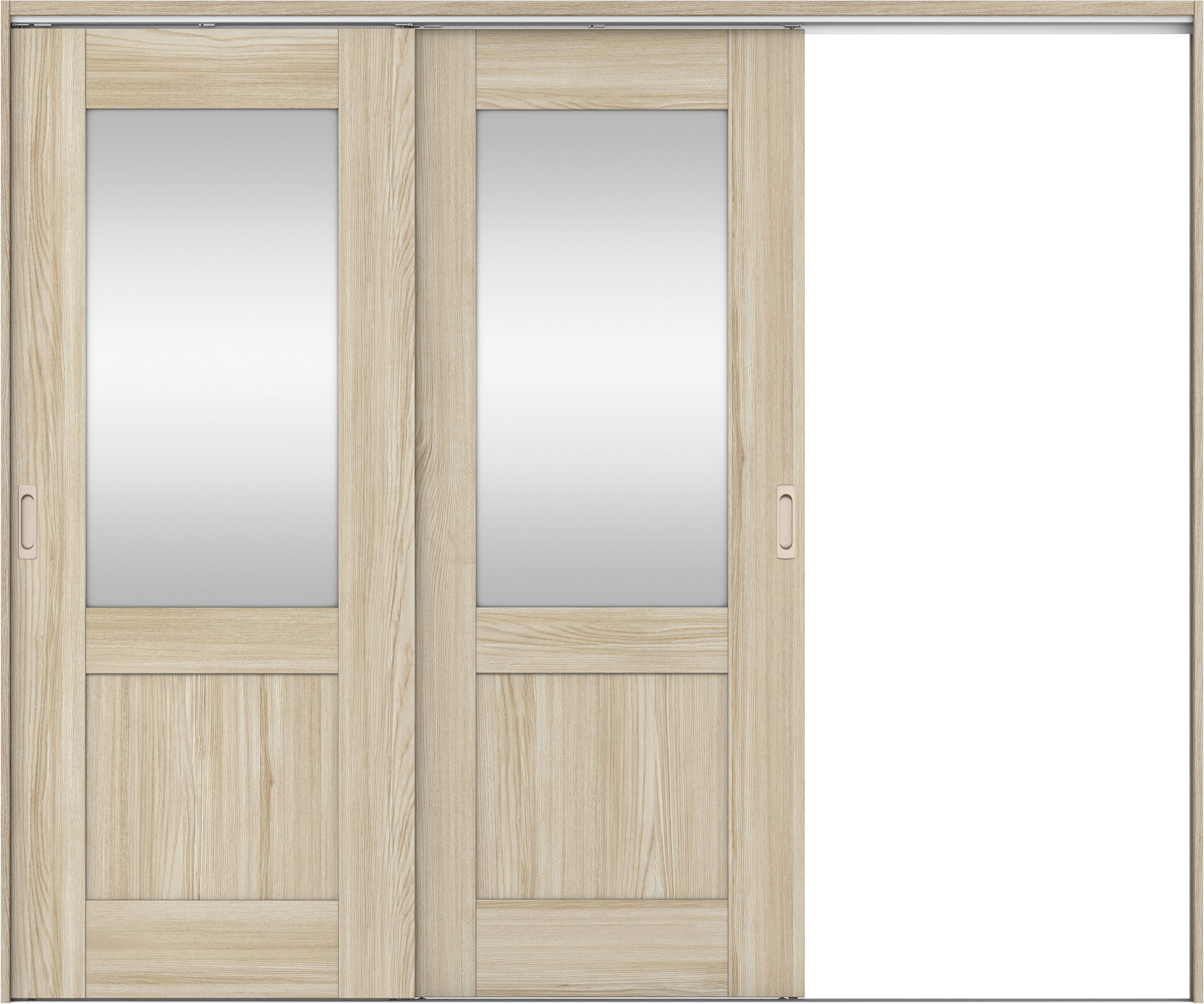 リビングドア　イエリア　吊戸・２枚片引　扉セット　２８デザイン　２４３７幅用　２０００高　〈ソフトグレージュ柄〉　右引用　錠なし　ラクラクローズ付用