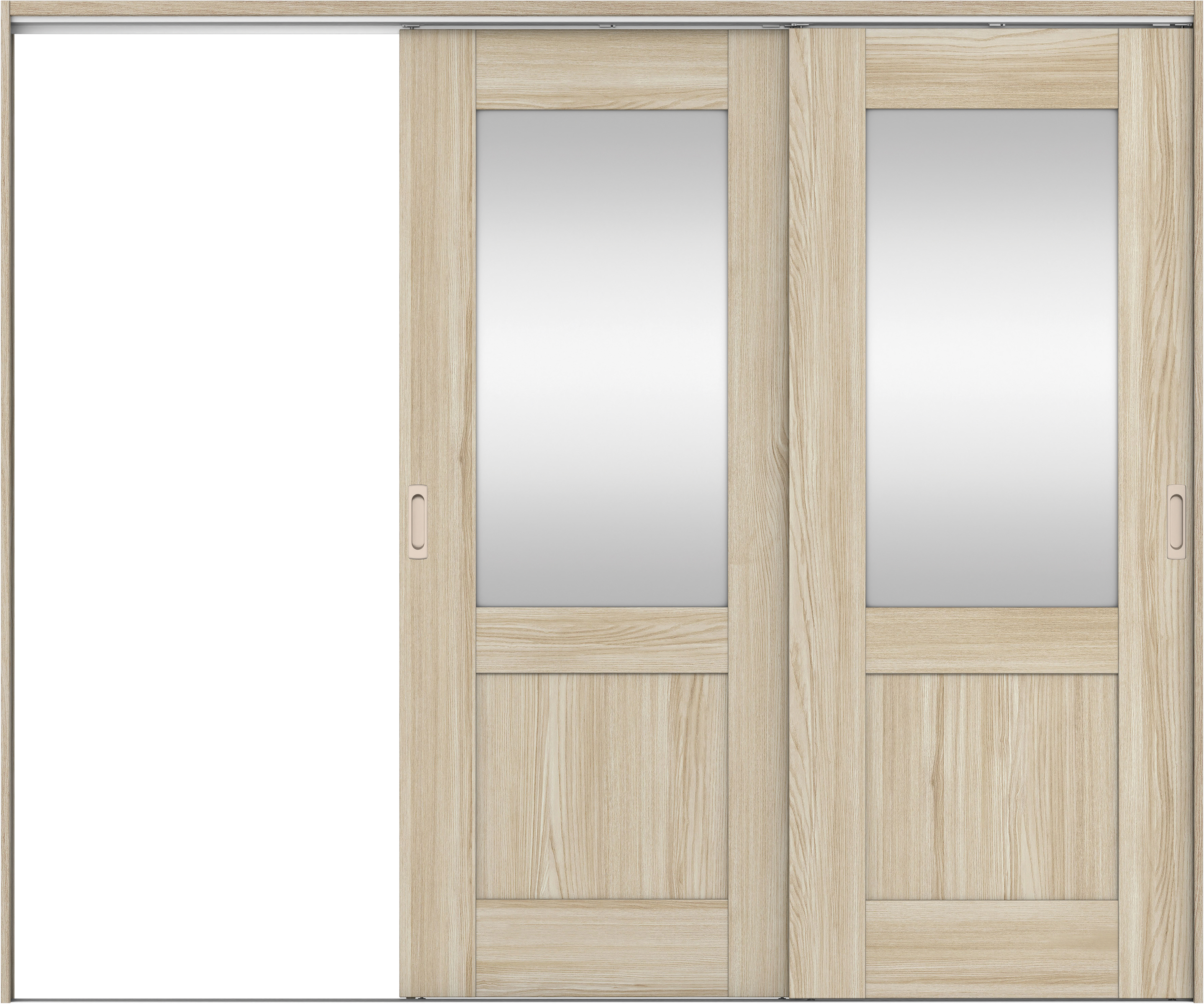 リビングドア　イエリア　吊戸・２枚片引　扉セット　２８デザイン　２４３７幅用　２０００高　〈ソフトグレージュ柄〉　左引用　錠なし　ラクラクローズ付用