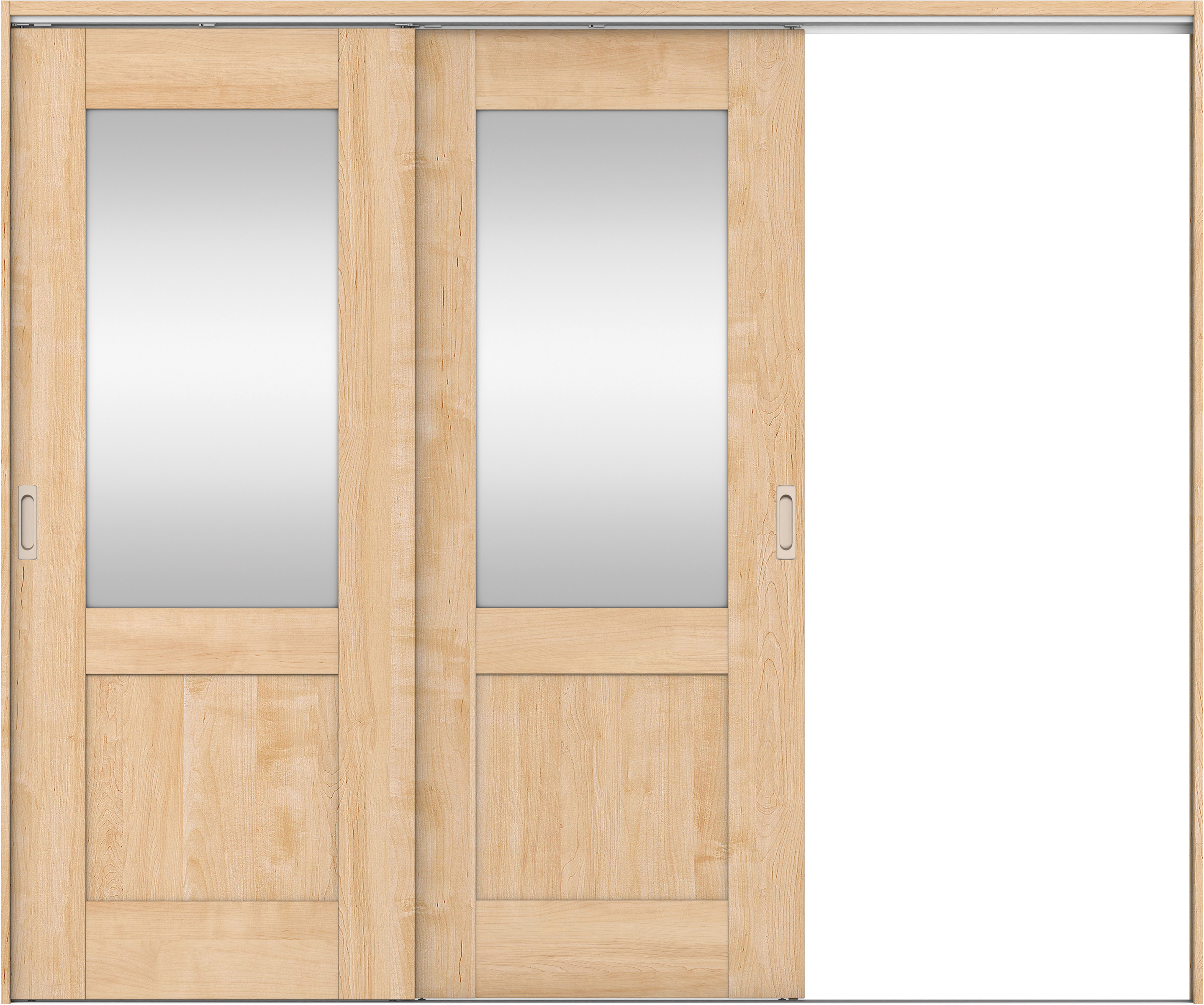 リビングドア　イエリア　吊戸・２枚片引　扉セット　２８デザイン　２４３７幅用　２０００高　〈ミルベージュ柄〉　右引用　錠なし　ラクラクローズ付用