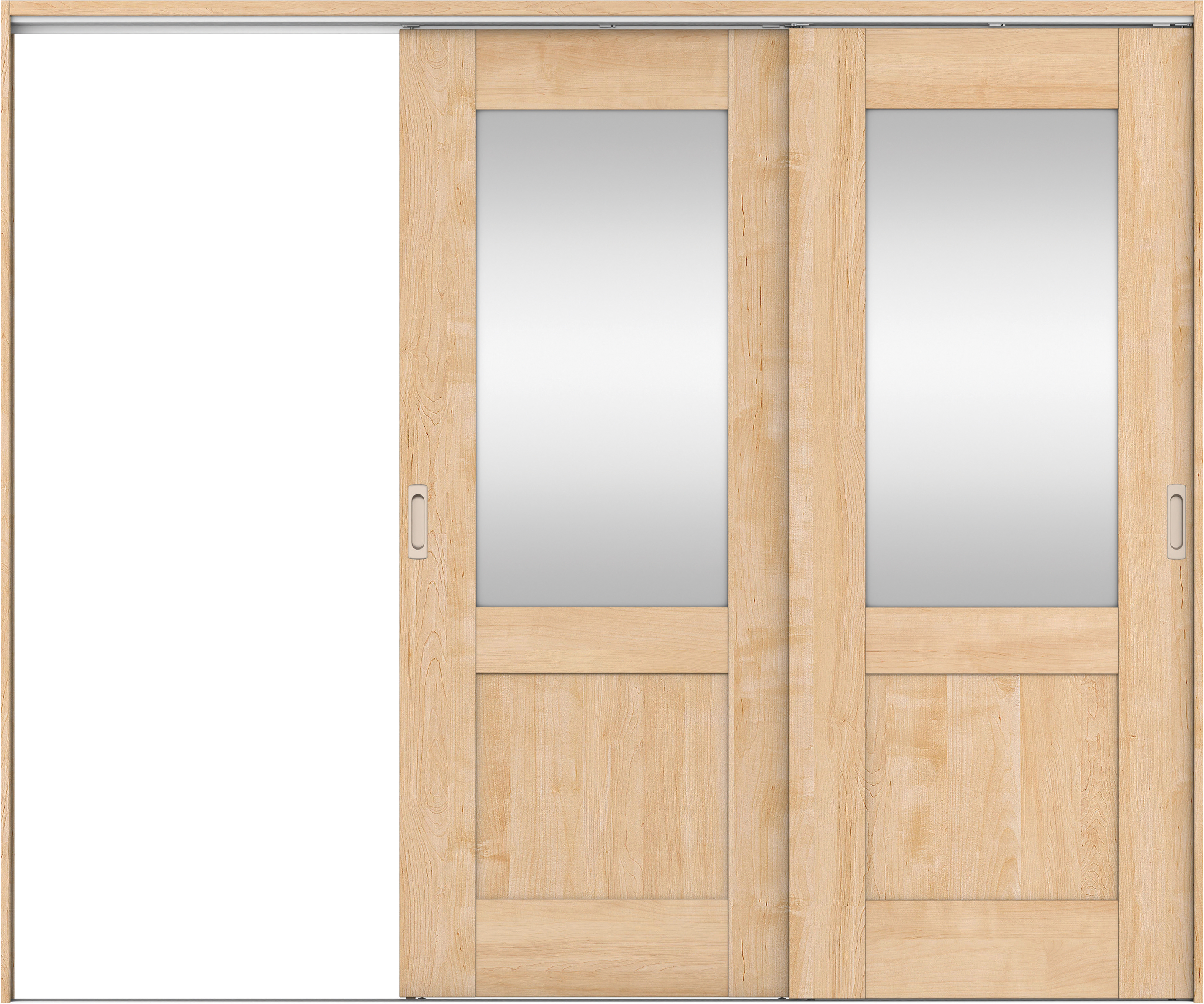 リビングドア　イエリア　吊戸・２枚片引　扉セット　２８デザイン　２４３７幅用　２０００高　〈ミルベージュ柄〉　左引用　錠なし　ラクラクローズ付用