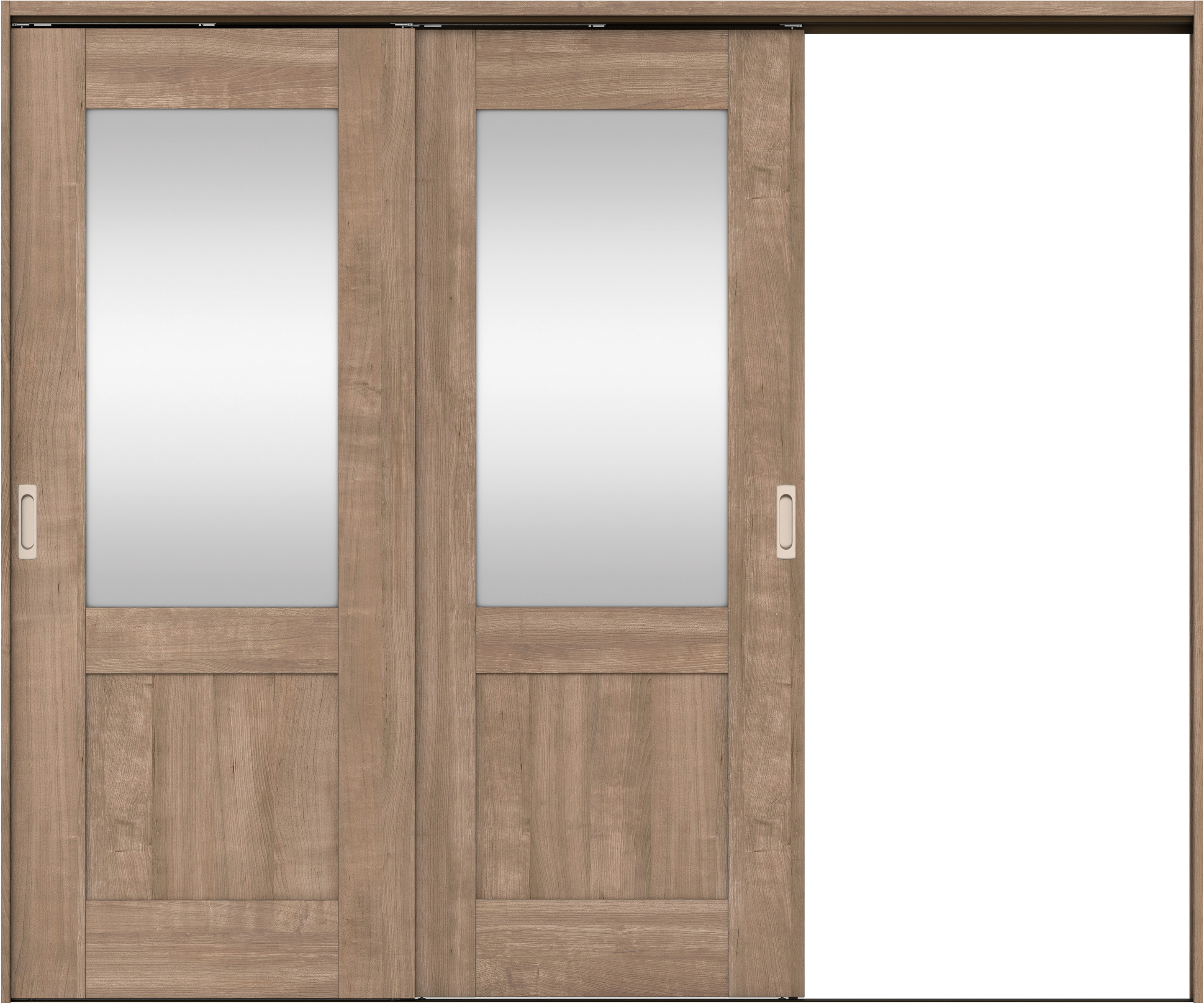 リビングドア　イエリア　吊戸・２枚片引　扉セット　２８デザイン　２４３７幅用　２０００高　〈トープグレー柄〉　右引用　錠なし　ラクラクローズ付用