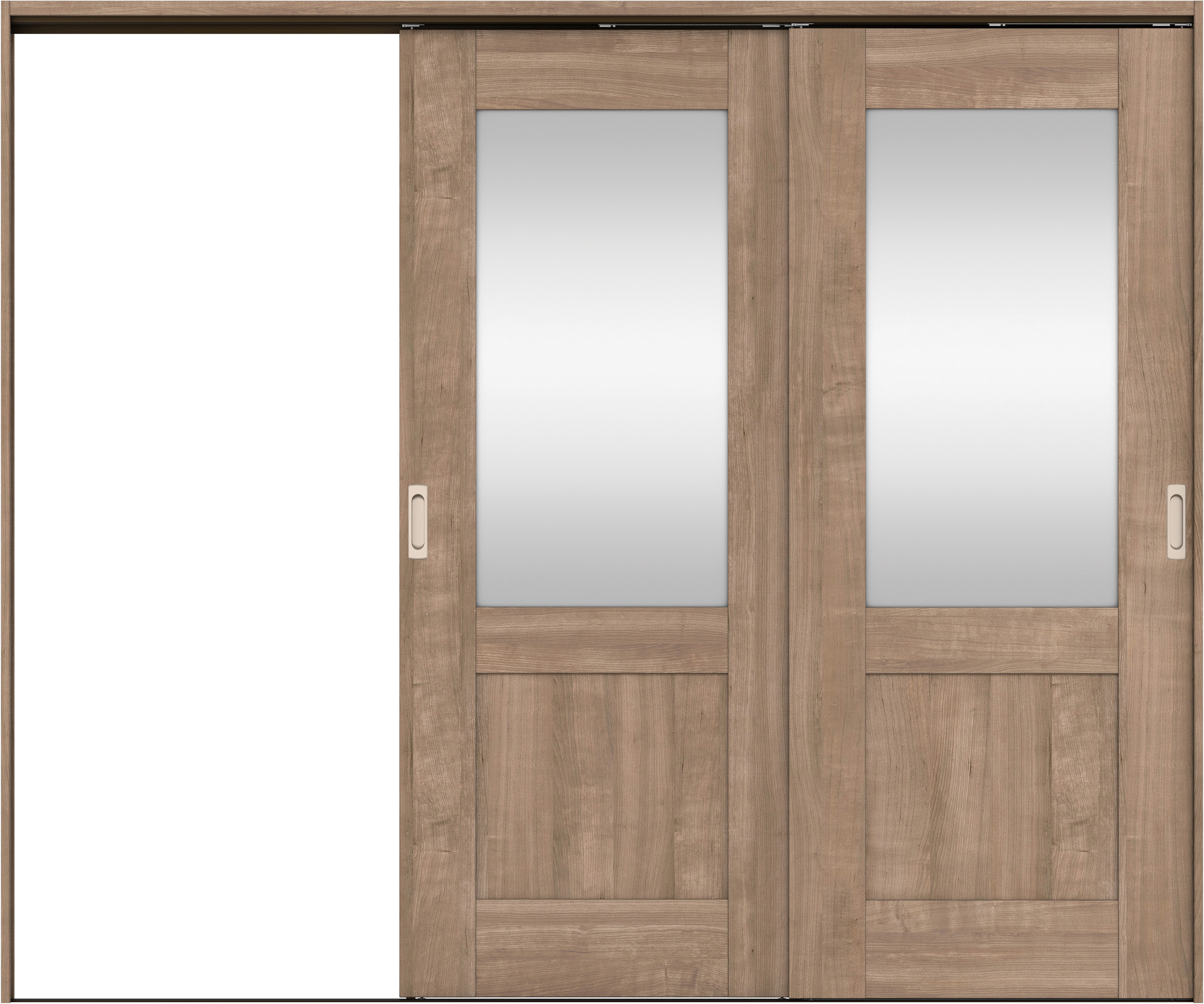 リビングドア　イエリア　吊戸・２枚片引　扉セット　２８デザイン　２４３７幅用　２０００高　〈トープグレー柄〉　左引用　錠なし　ラクラクローズ付用