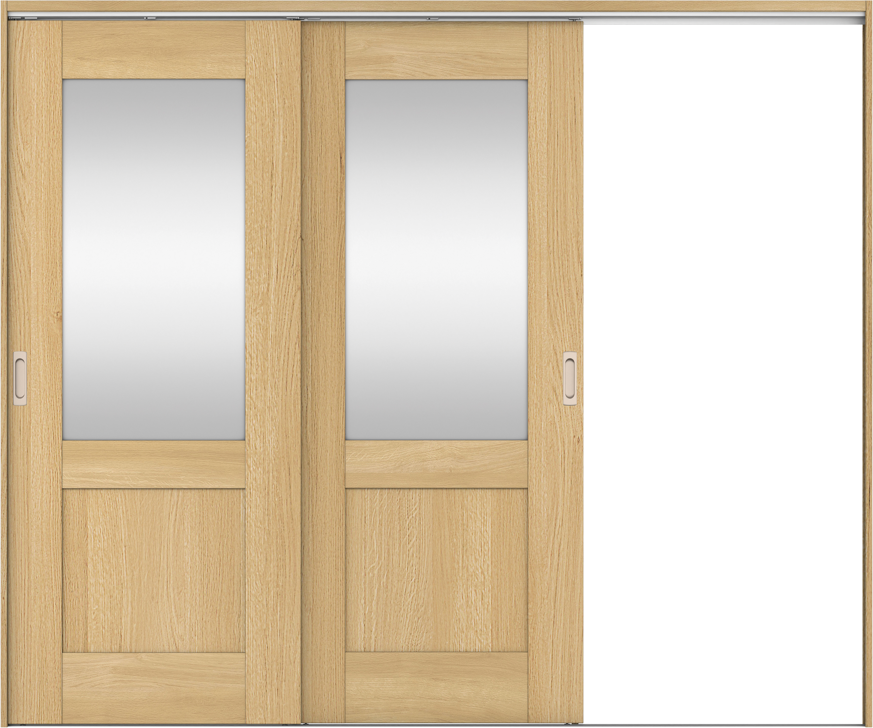 リビングドア　イエリア　吊戸・２枚片引　扉セット　２８デザイン　２４３７幅用　２０００高　〈ライトオーカー柄〉　右引用　錠なし　ラクラクローズ付用