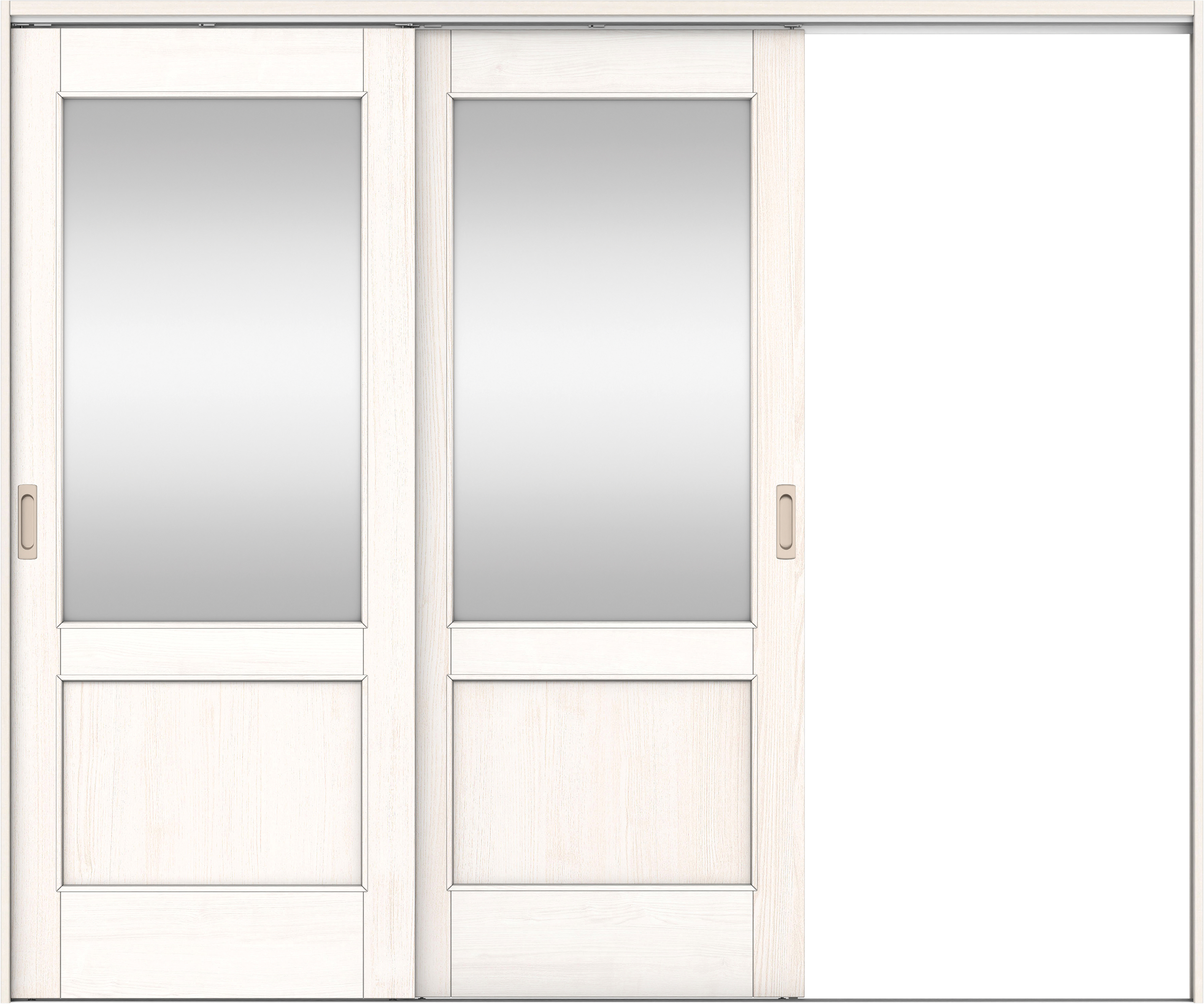 リビングドア　イエリア　吊戸・２枚片引　扉セット　２６デザイン　２４３７幅用　２０００高　〈ネオホワイト柄〉　右引用　錠なし　ラクラクローズ付用