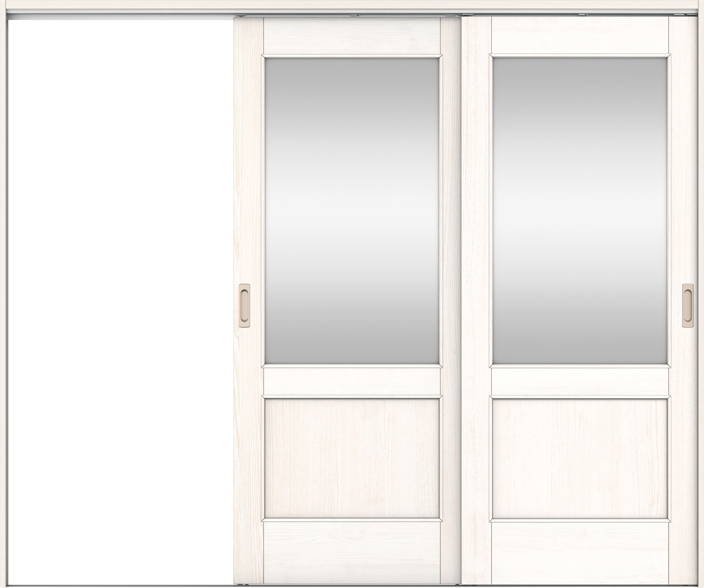 リビングドア　イエリア　吊戸・２枚片引　扉セット　２６デザイン　２４３７幅用　２０００高　〈ネオホワイト柄〉　左引用　錠なし　ラクラクローズ付用