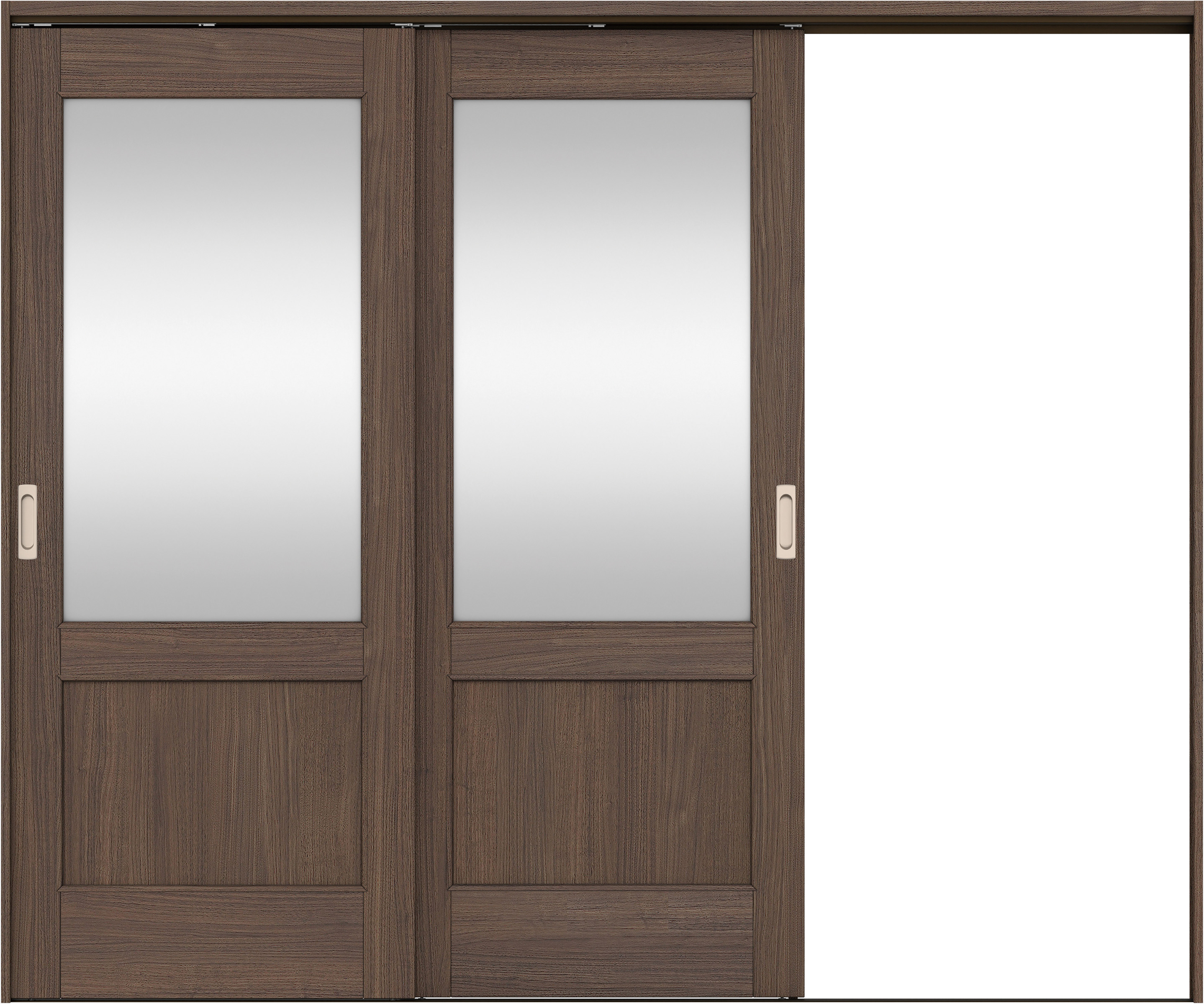 リビングドア　イエリア　吊戸・２枚片引　扉セット　２６デザイン　２４３７幅用　２０００高　〈ダルブラウン柄〉　右引用　錠なし　ラクラクローズ付用