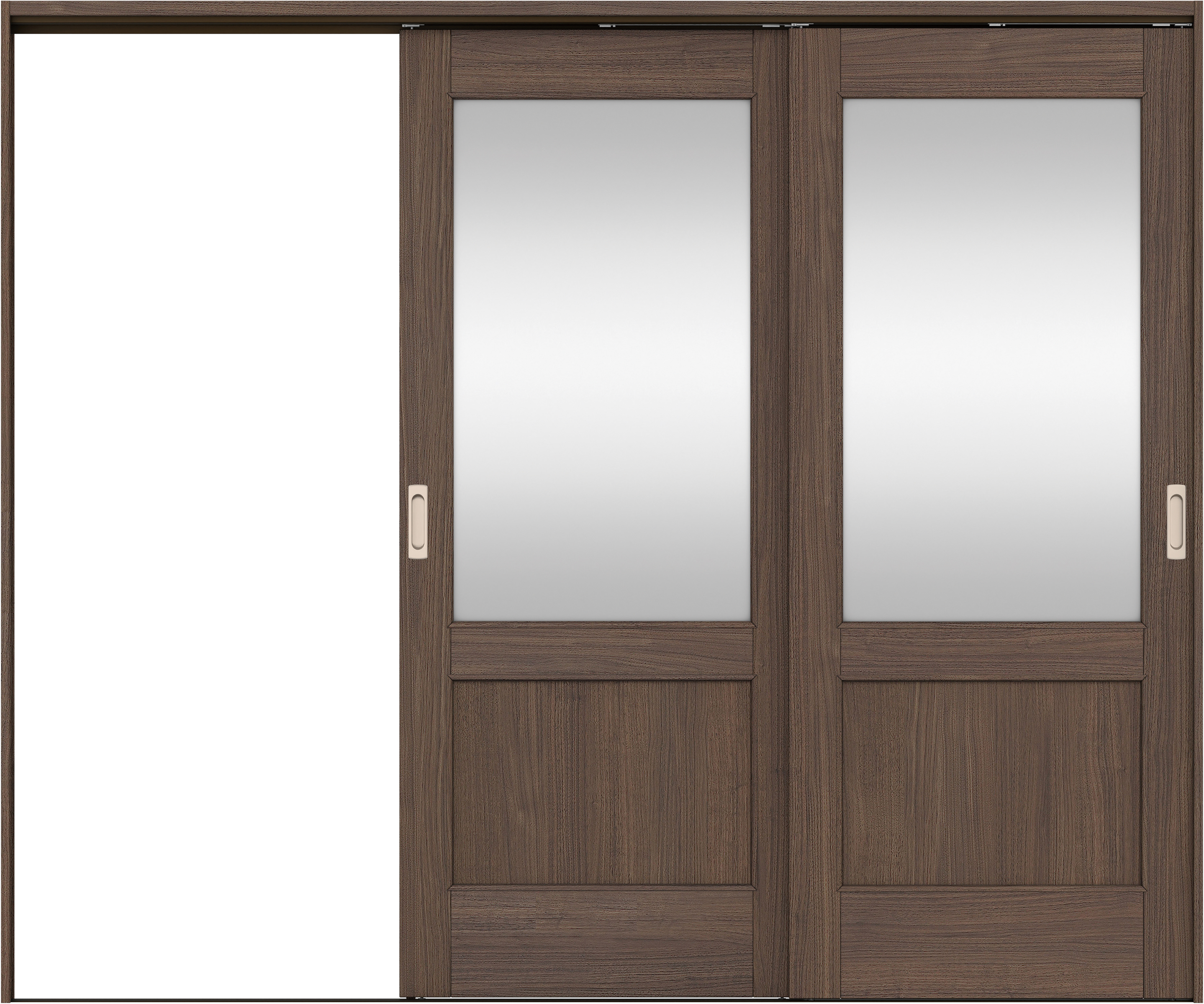 リビングドア　イエリア　吊戸・２枚片引　扉セット　２６デザイン　２４３７幅用　２０００高　〈ダルブラウン柄〉　左引用　錠なし　ラクラクローズ付用