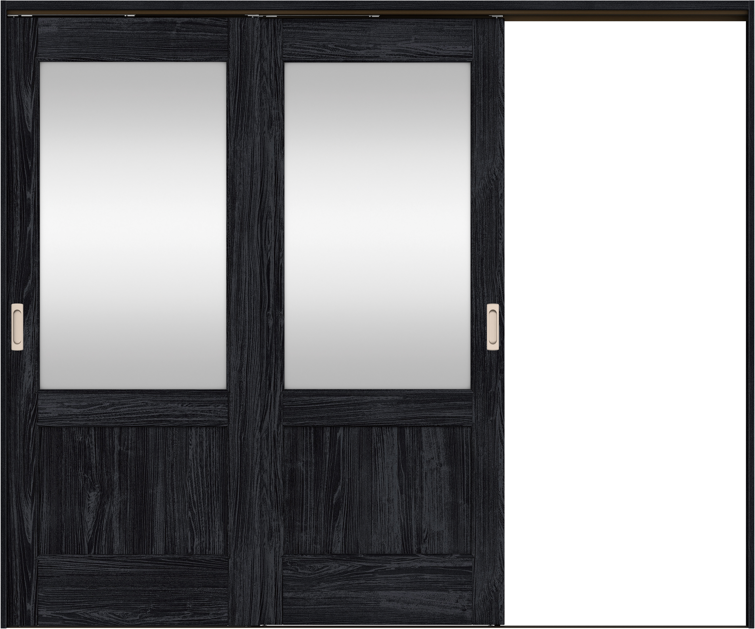 リビングドア　イエリア　吊戸・２枚片引　扉セット　２６デザイン　２４３７幅用　２０００高　〈モスブラック柄〉　右引用　錠なし　ラクラクローズ付用