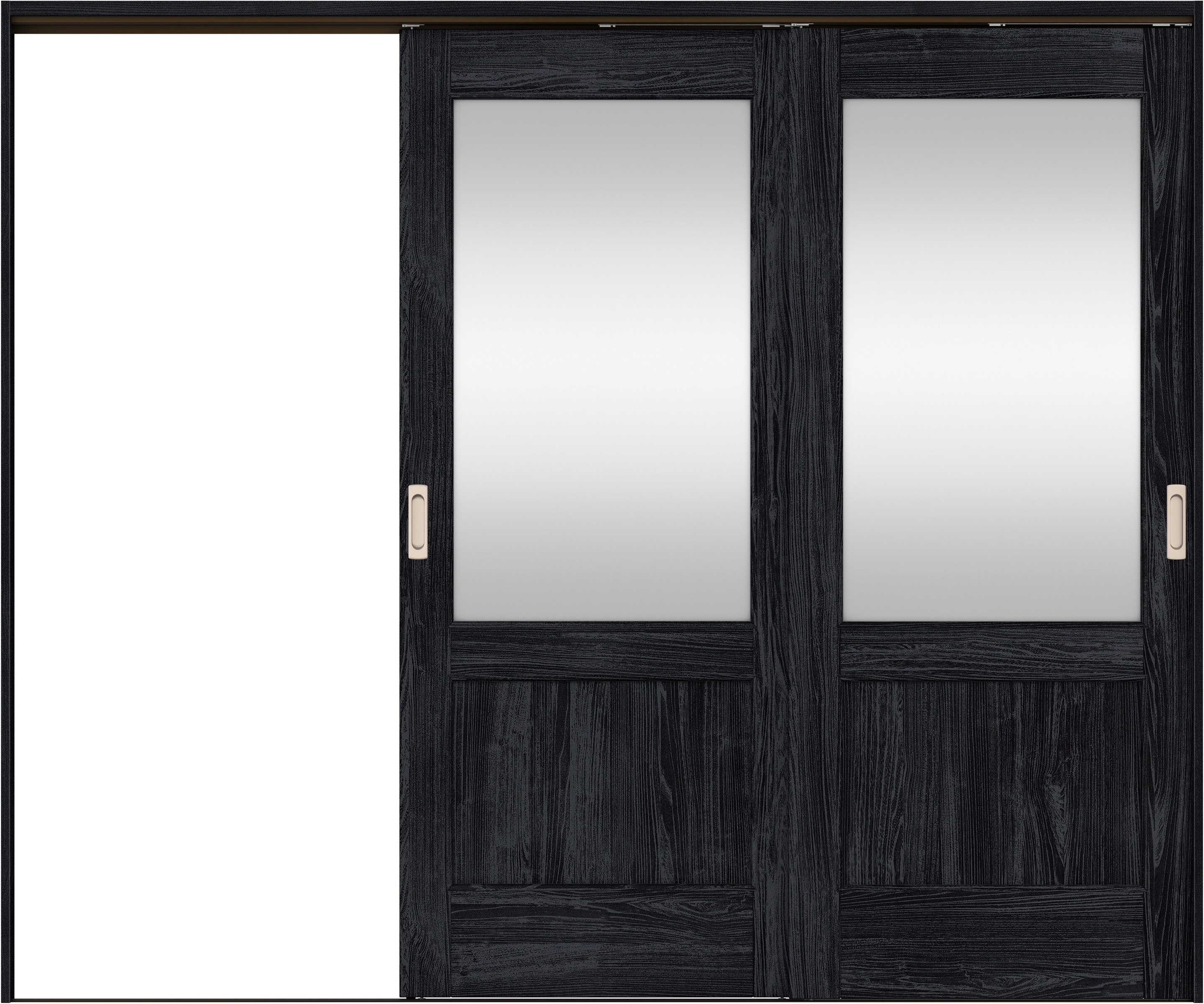 リビングドア　イエリア　吊戸・２枚片引　扉セット　２６デザイン　２４３７幅用　２０００高　〈モスブラック柄〉　左引用　錠なし　ラクラクローズ付用