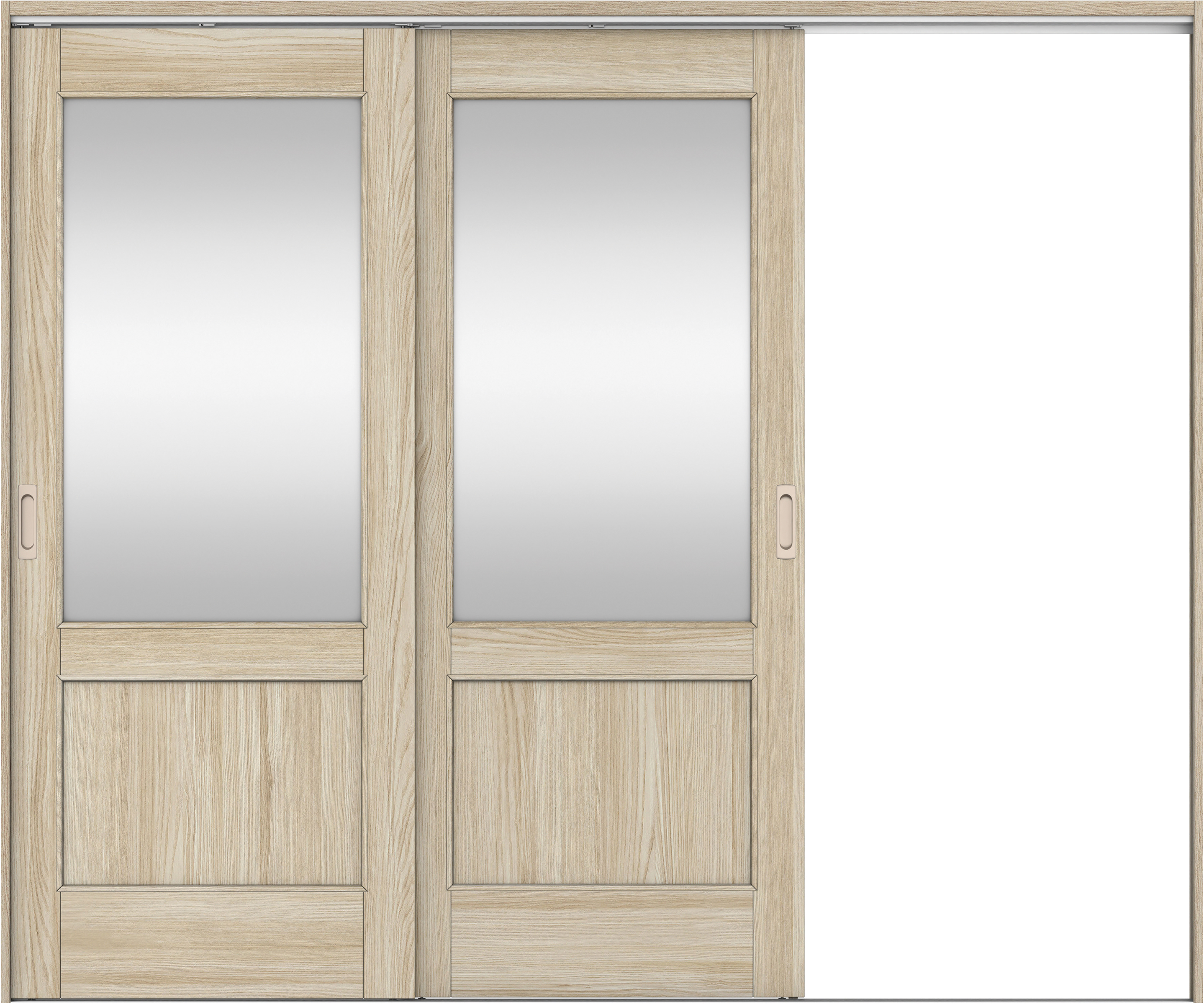 リビングドア　イエリア　吊戸・２枚片引　扉セット　２６デザイン　２４３７幅用　２０００高　〈ソフトグレージュ柄〉　右引用　錠なし　ラクラクローズ付用