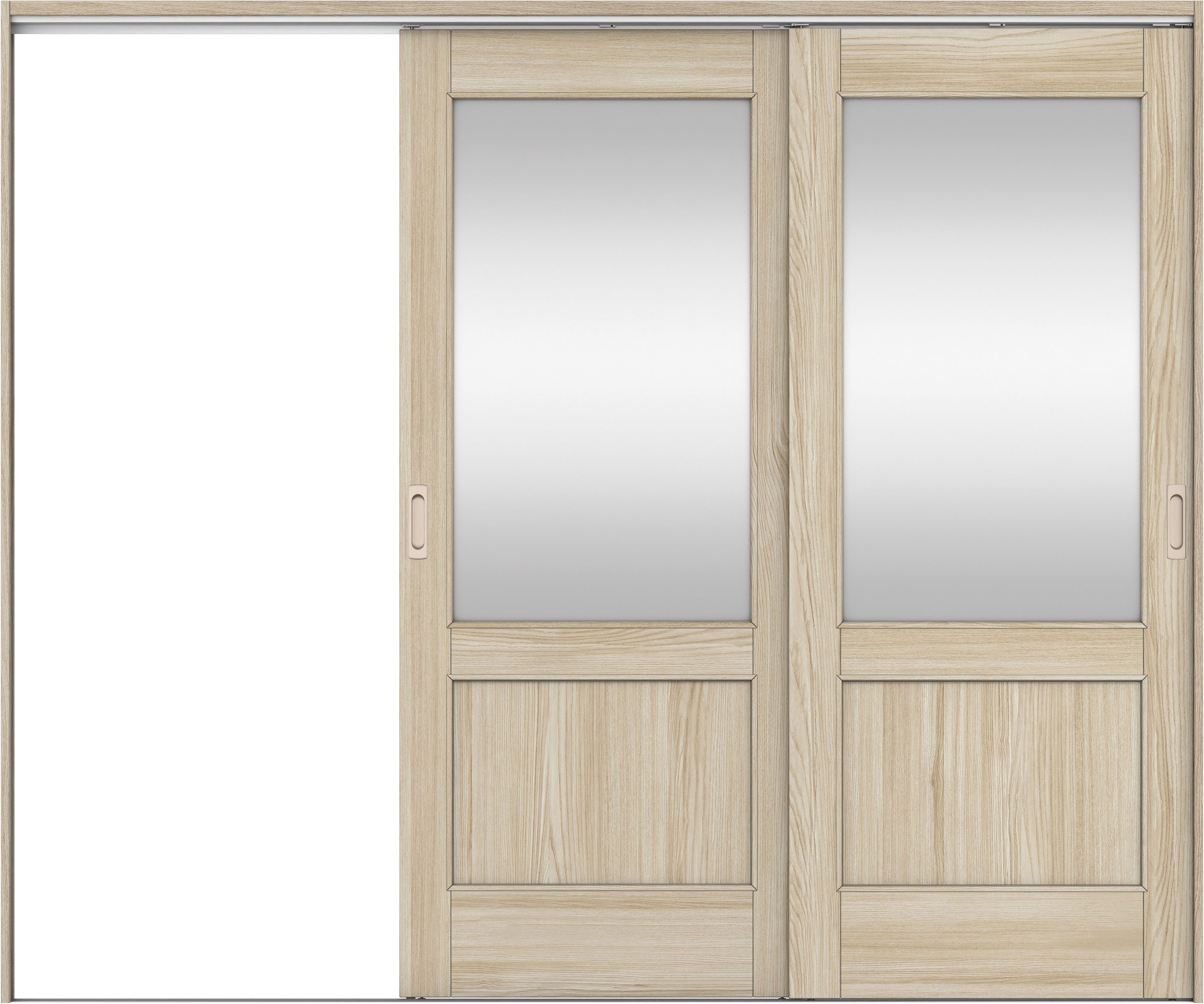 リビングドア　イエリア　吊戸・２枚片引　扉セット　２６デザイン　２４３７幅用　２０００高　〈ソフトグレージュ柄〉　左引用　錠なし　ラクラクローズ付用