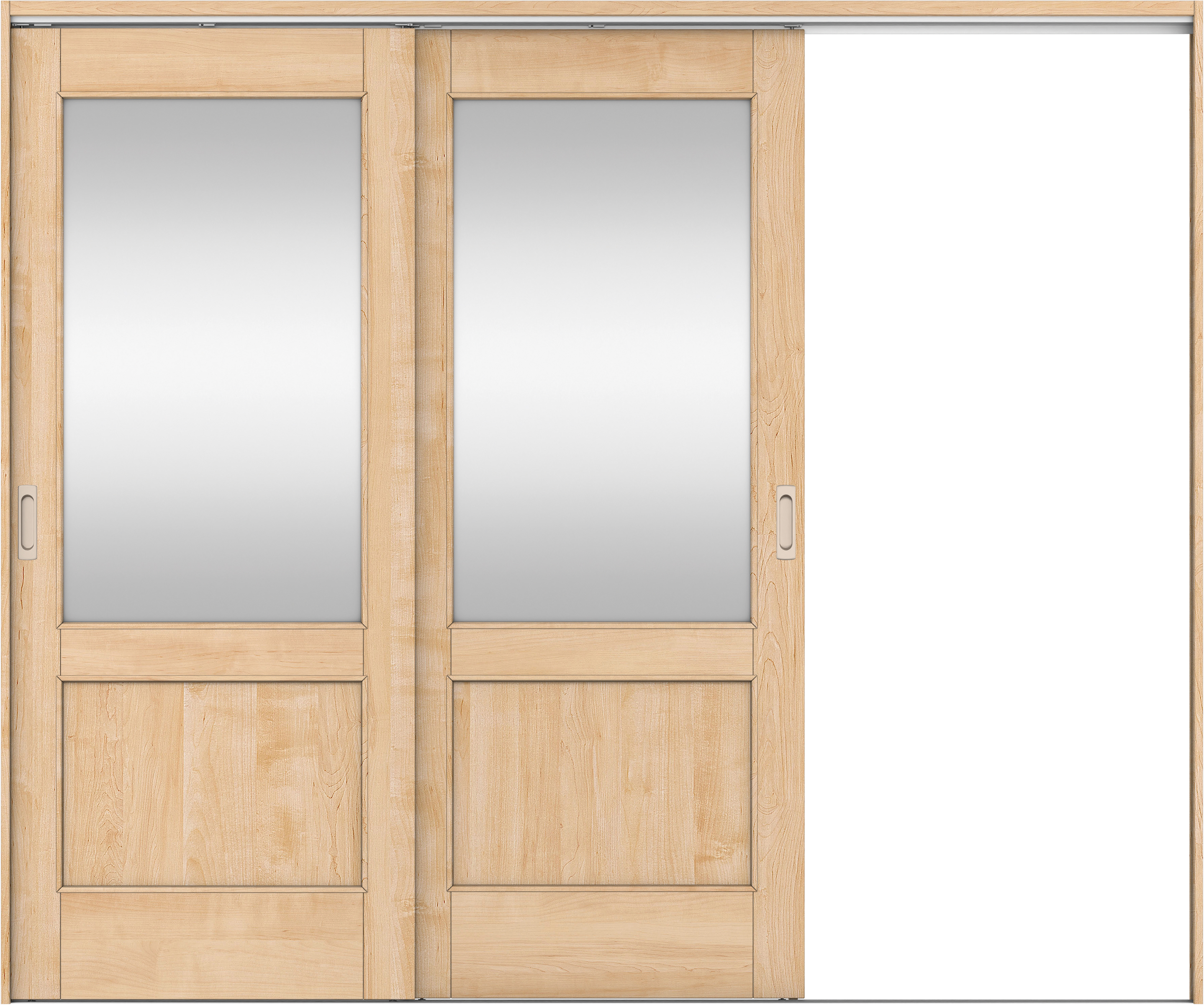 リビングドア　イエリア　吊戸・２枚片引　扉セット　２６デザイン　２４３７幅用　２０００高　〈ミルベージュ柄〉　右引用　錠なし　ラクラクローズ付用