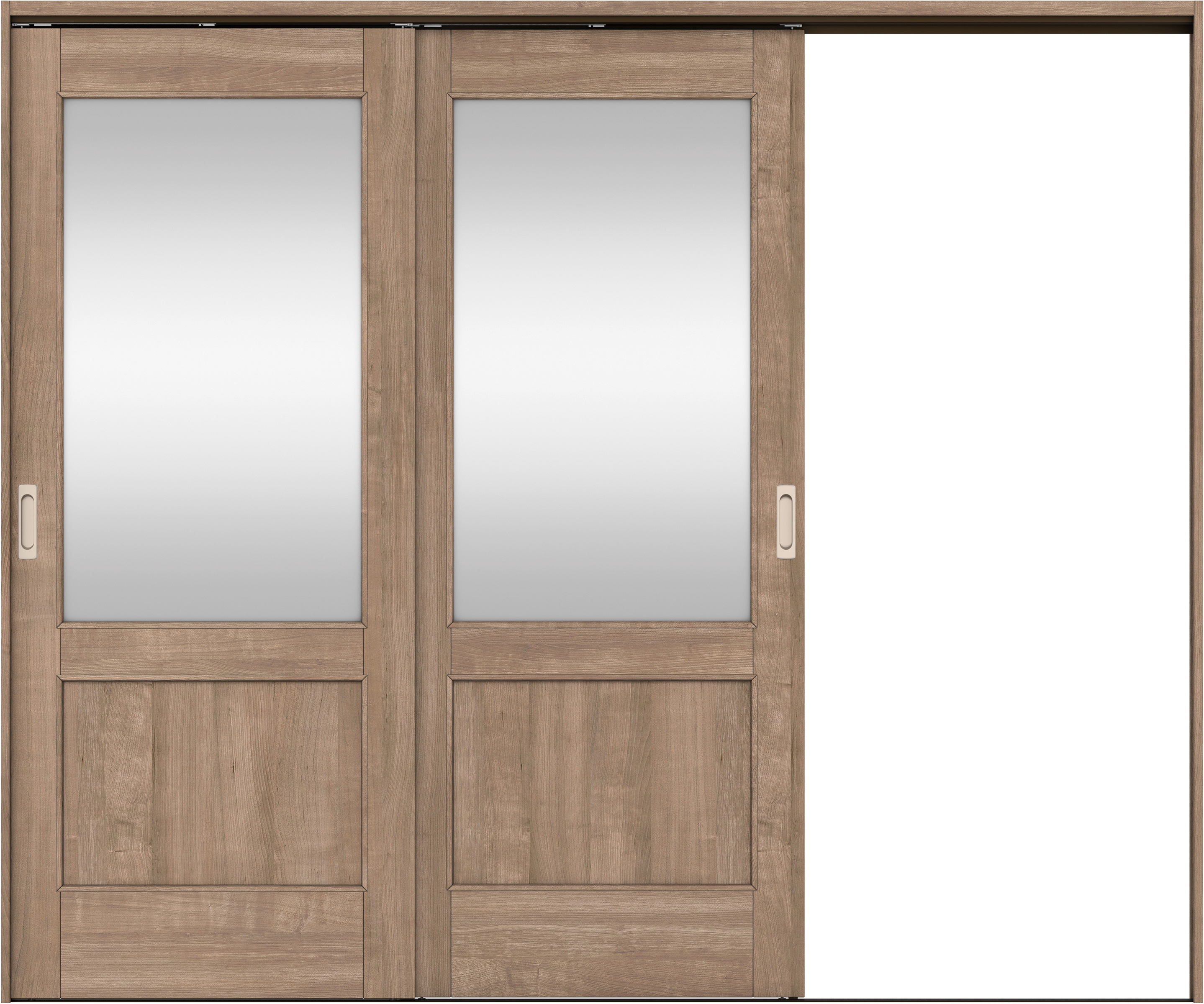 リビングドア　イエリア　吊戸・２枚片引　扉セット　２６デザイン　２４３７幅用　２０００高　〈トープグレー柄〉　右引用　錠なし　ラクラクローズ付用