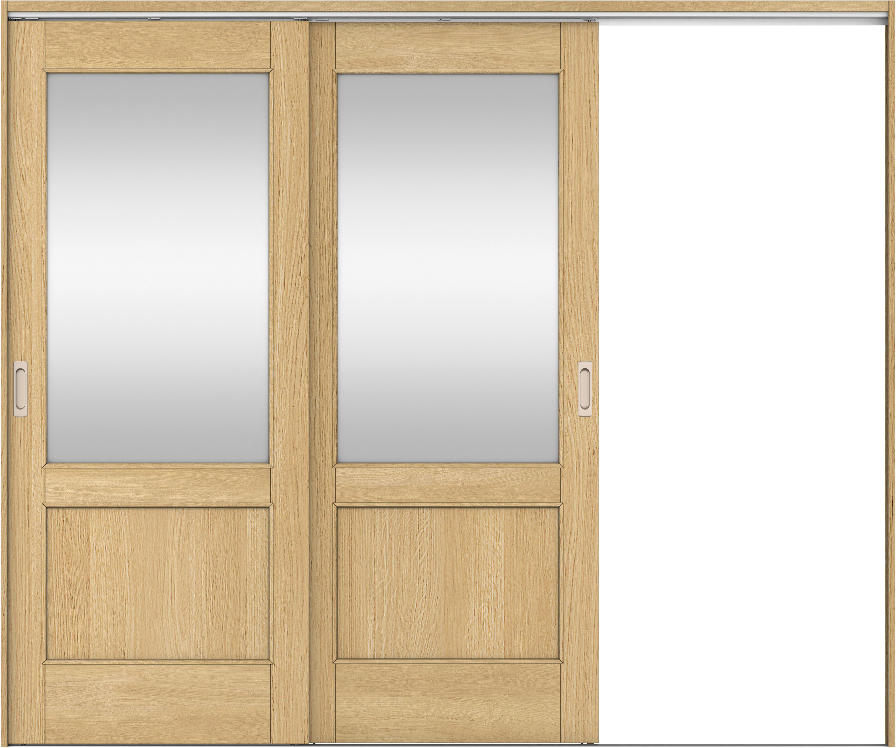 リビングドア　イエリア　吊戸・２枚片引　扉セット　２６デザイン　２４３７幅用　２０００高　〈ライトオーカー柄〉　右引用　錠なし　ラクラクローズ付用