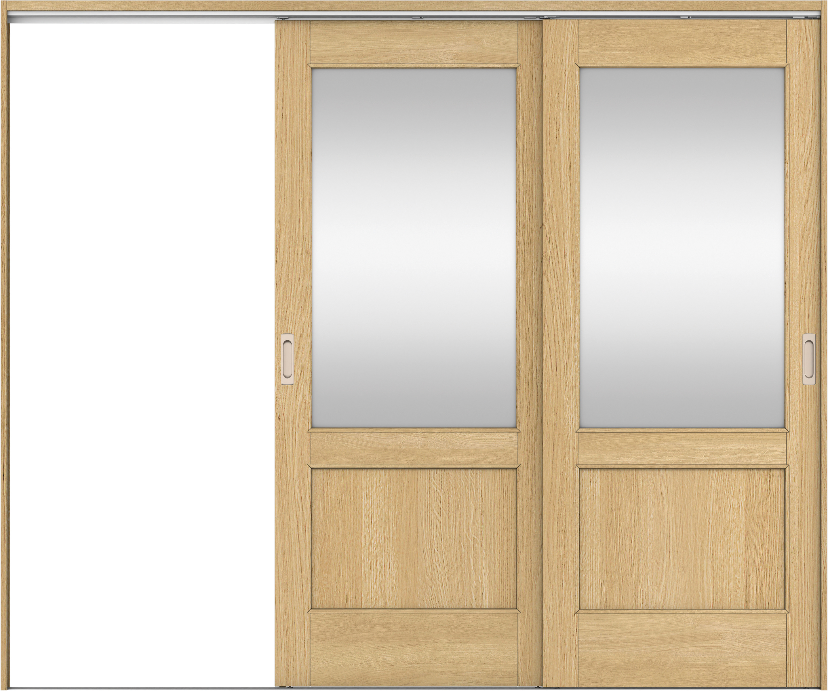 リビングドア　イエリア　吊戸・２枚片引　扉セット　２６デザイン　２４３７幅用　２０００高　〈ライトオーカー柄〉　左引用　錠なし　ラクラクローズ付用