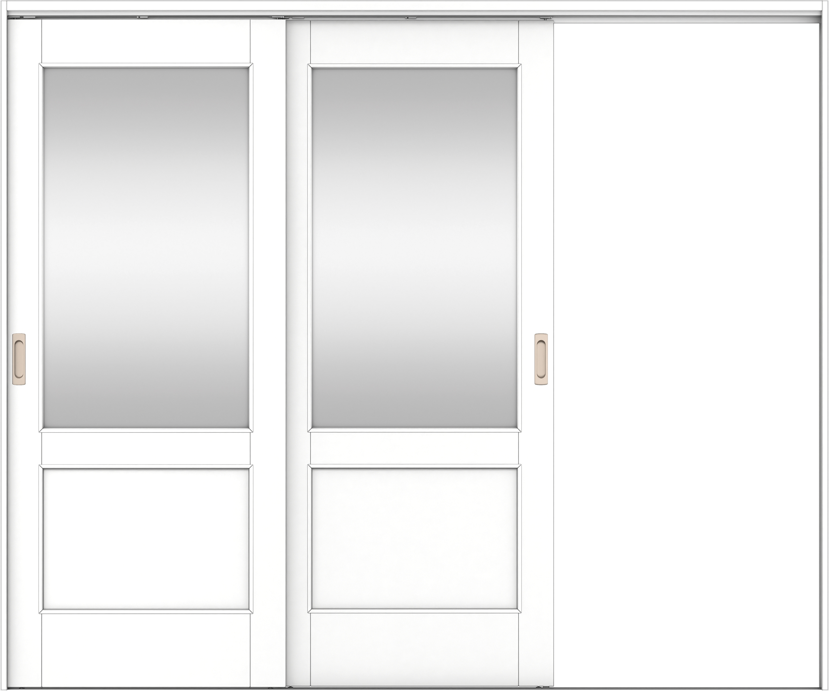 リビングドア　イエリア　吊戸・２枚片引　扉セット　２６デザイン　２４３７幅用　２０００高　〈パウダーホワイト柄〉　右引用　錠なし　ラクラクローズ付用