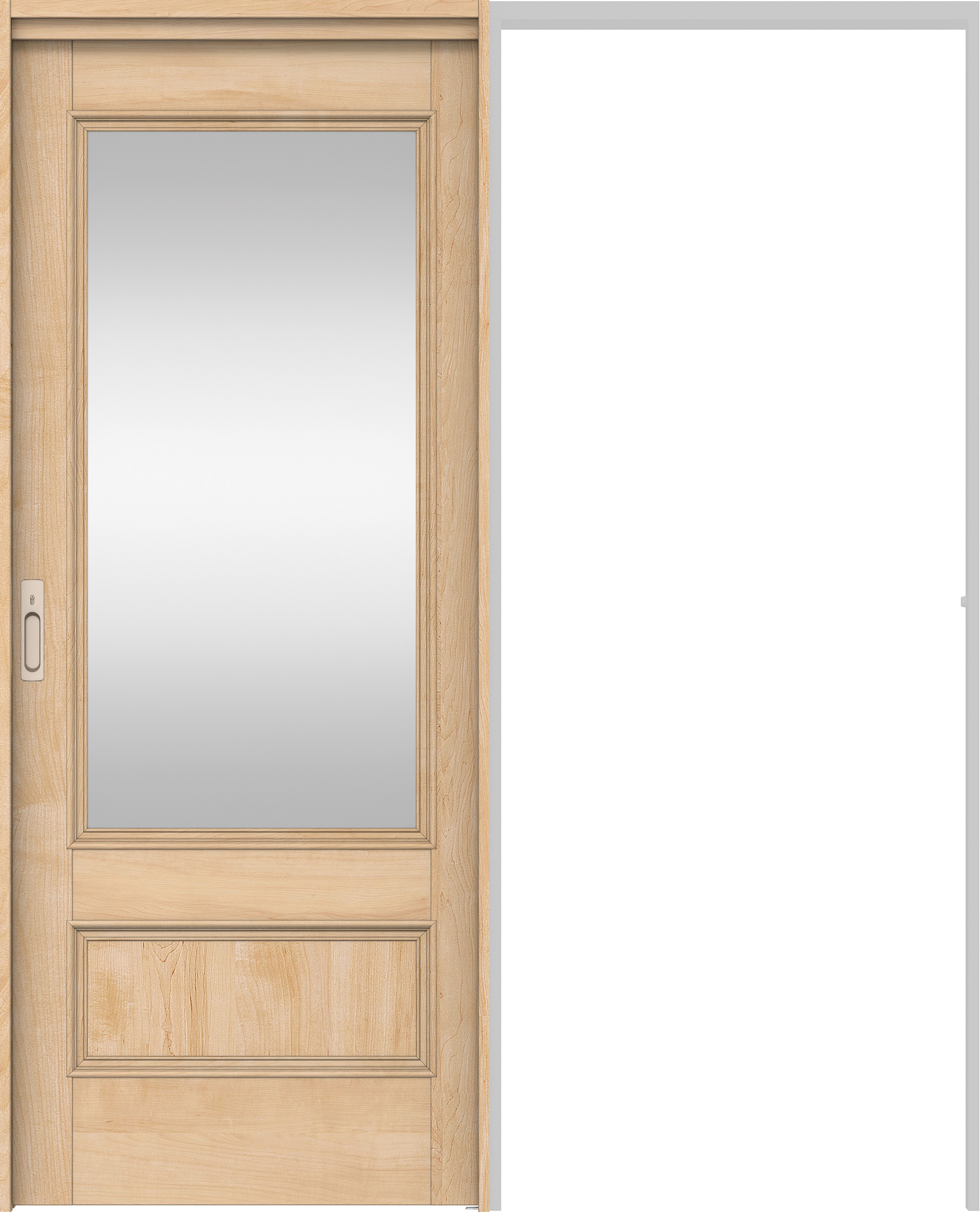 リビングドア　イエリア　吊戸・引込　扉セット　Ｍ２デザイン　１４５０幅用　２０００高　〈ミルベージュ柄〉　左右兼用　カマ錠付　間仕切錠　ラクラクローズ付用