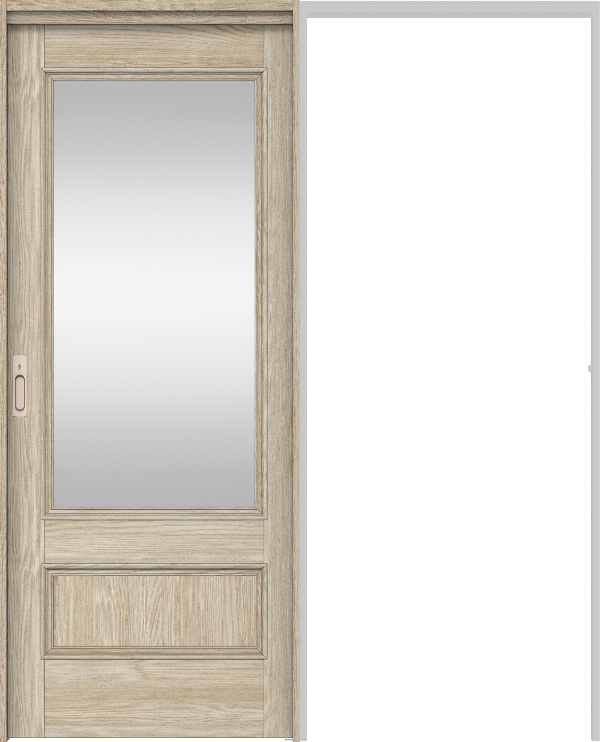 リビングドア　イエリア　吊戸・引込　扉セット　Ｍ２デザイン　１６４５幅用　２０００高　〈ソフトグレージュ柄〉　左右兼用　カマ錠付　間仕切錠　ラクラクローズ付用