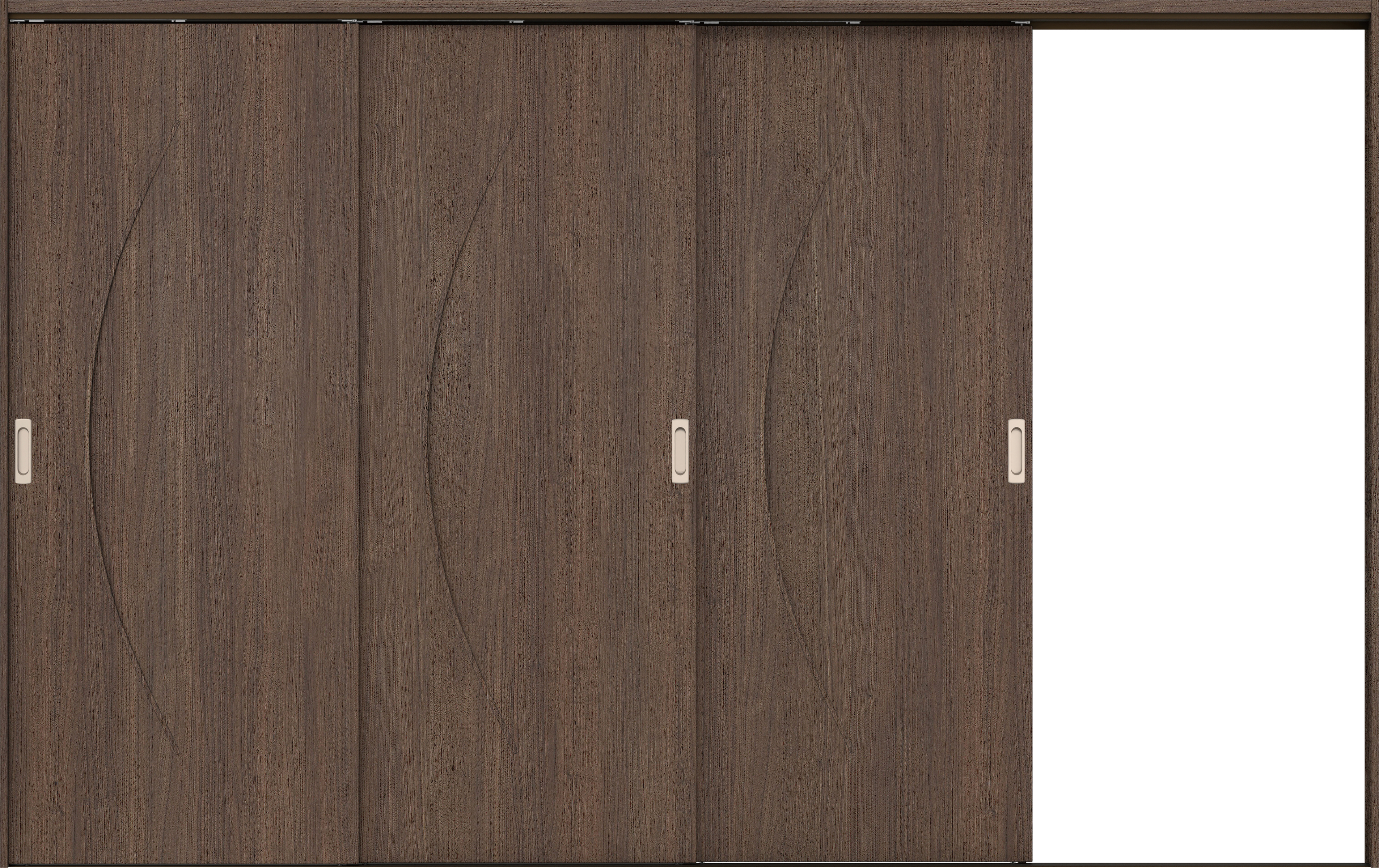 リビングドア　イエリア　吊戸・３枚片引　扉セット　Ｓ７デザイン　３２２９幅用　２０００高　〈ダルブラウン柄〉　右引用　錠なし　ラクラクローズ付用