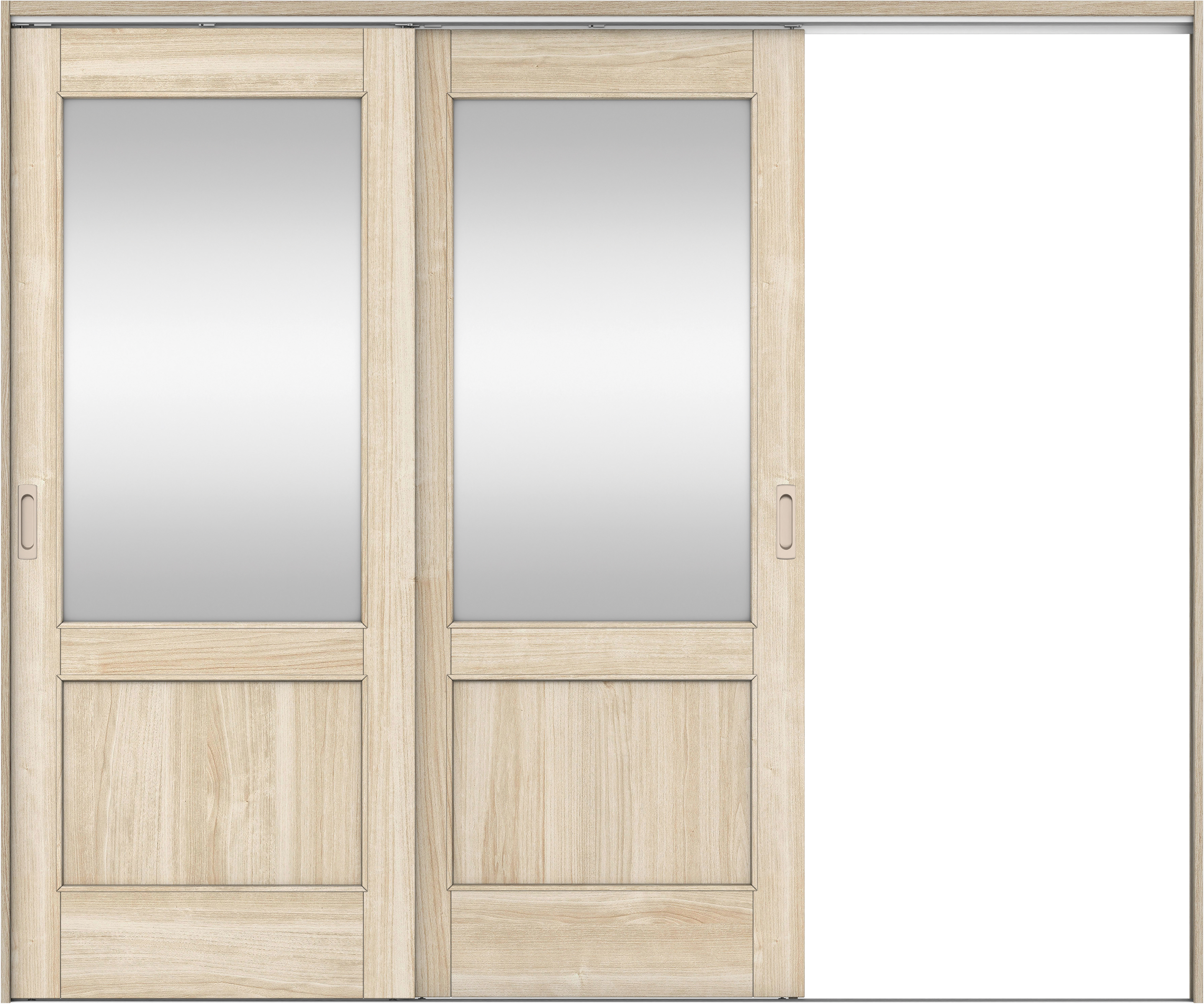 リビングドア　イエリア　吊戸・２枚片引　扉セット　２６デザイン　２４３７幅用　２０００高　〈コットンベージュ柄〉　右引用　錠なし　ラクラクローズ付用