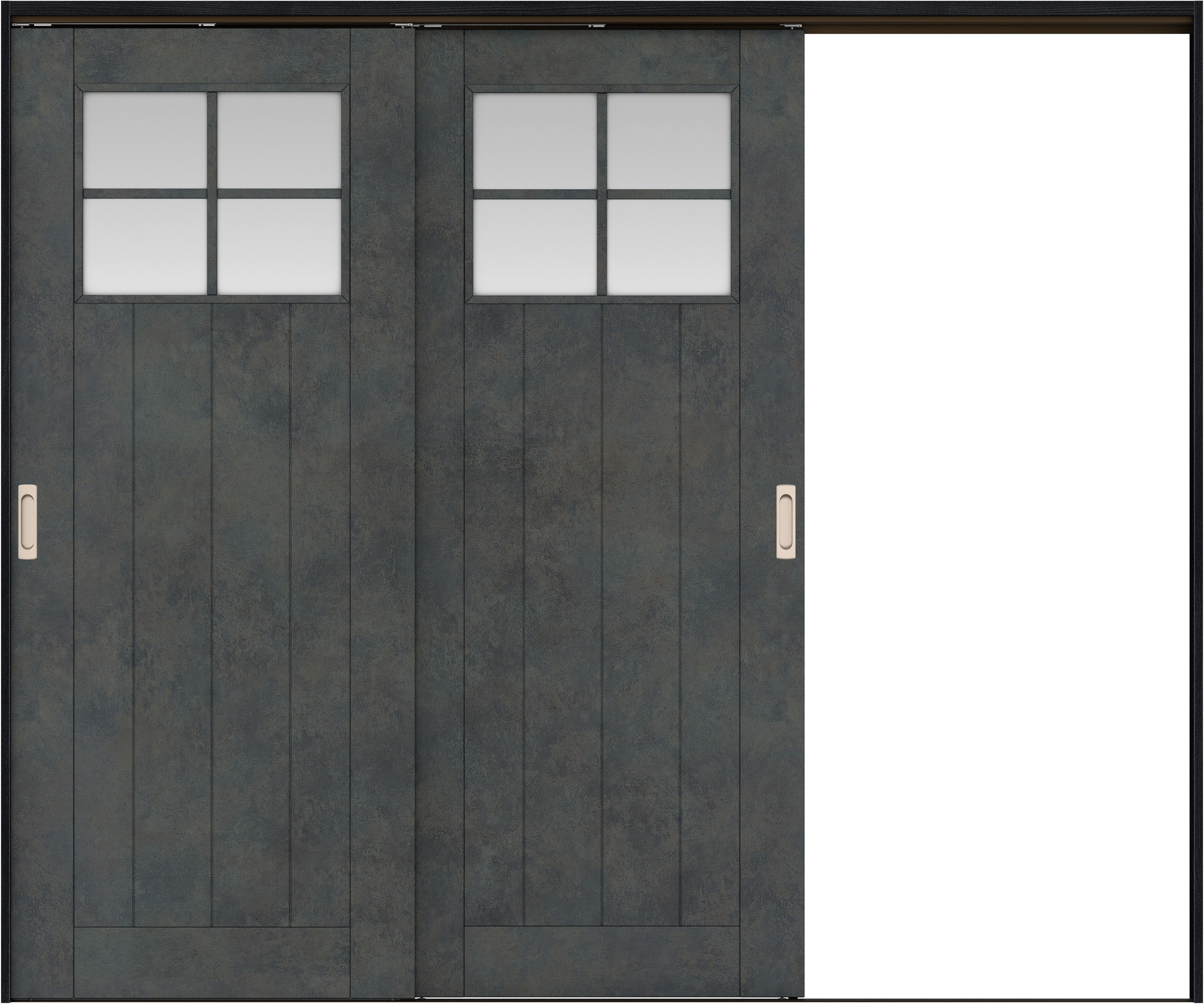 リビングドア　イエリア　吊戸・２枚片引　扉セット　１Ｓデザイン　２４３７幅用　２０００高　〈アイアンブラック柄〉　右引用　錠なし　ラクラクローズ付用