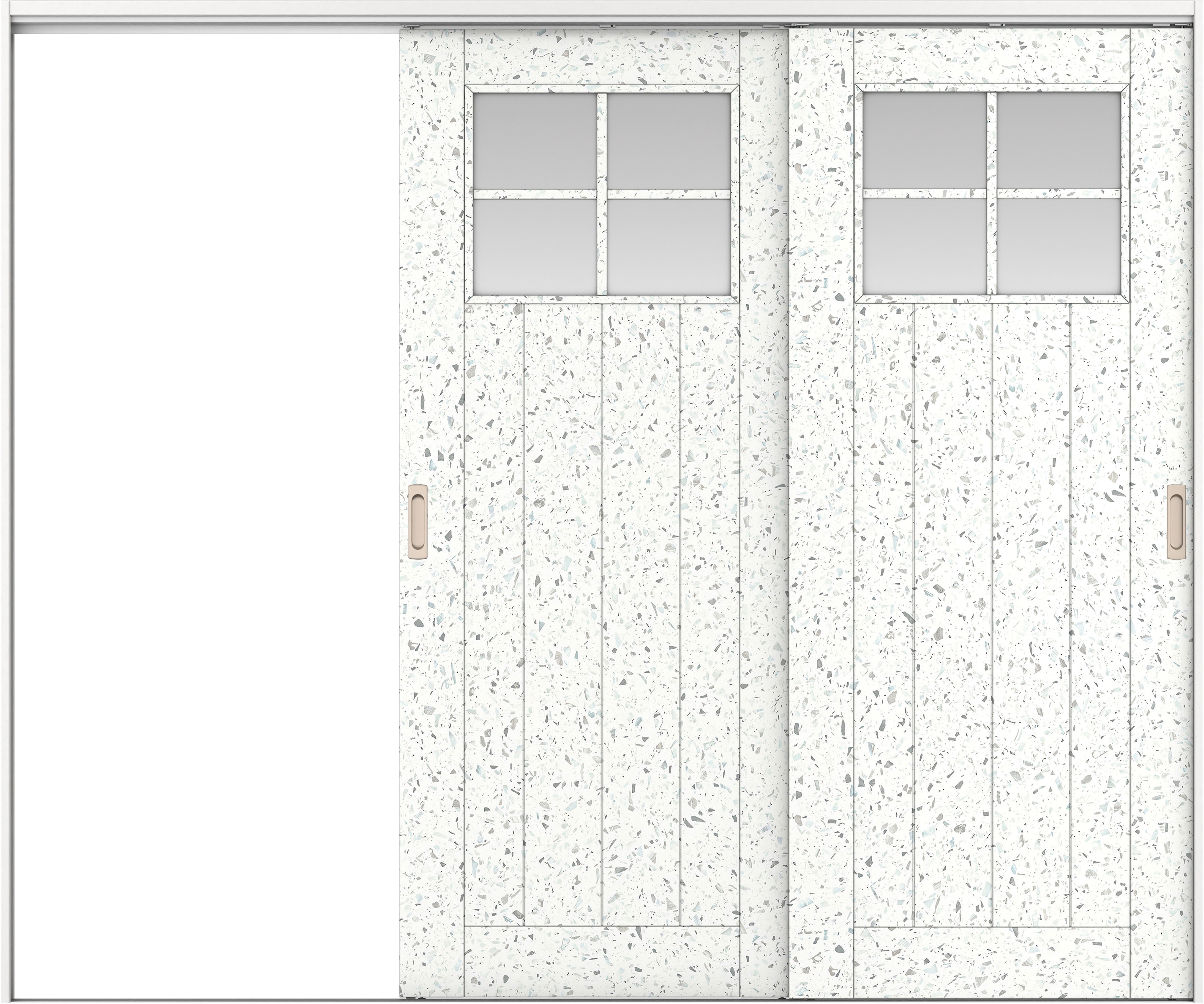 リビングドア　イエリア　吊戸・２枚片引　扉セット　１Ｓデザイン　２４３７幅用　２０００高　〈テラゾホワイト柄〉　左引用　錠なし　ラクラクローズ付用