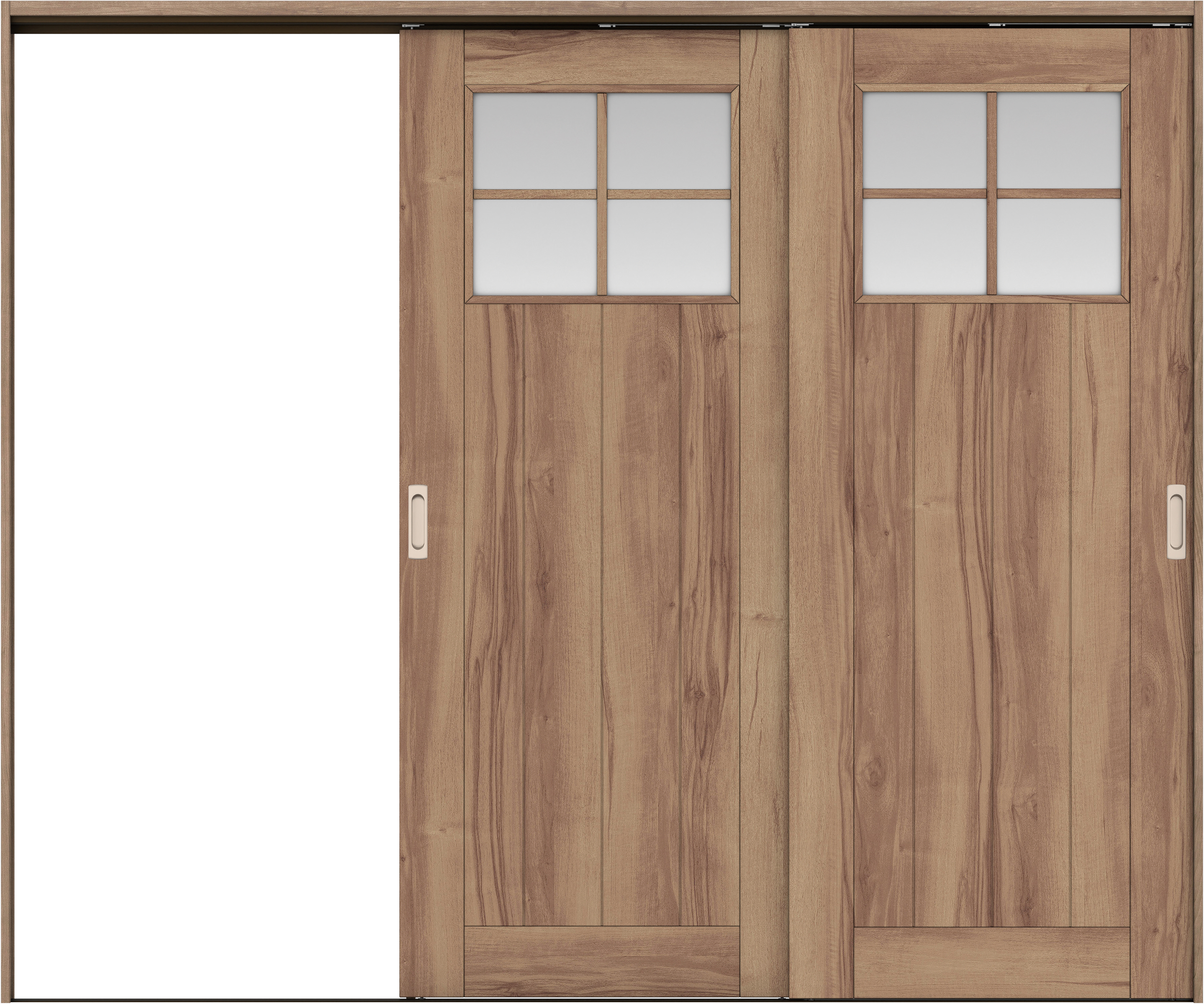 リビングドア　イエリア　吊戸・２枚片引　扉セット　１Ｓデザイン　２４３７幅用　２０００高　〈バームブラウン柄〉　左引用　錠なし　ラクラクローズ付用