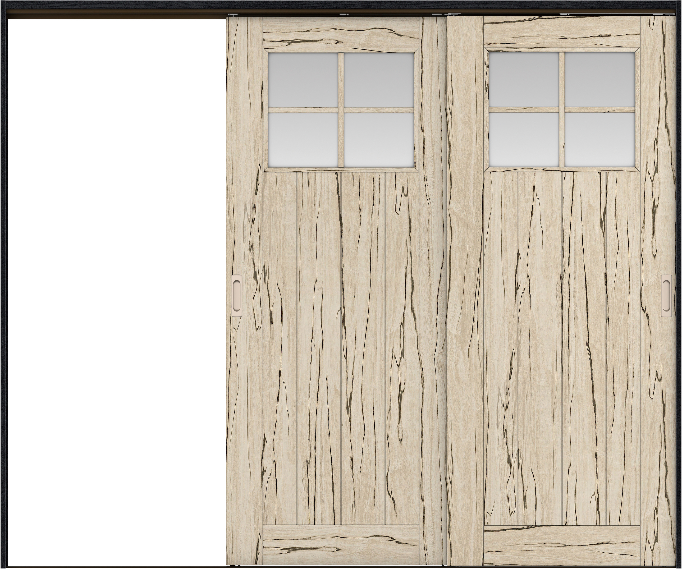 リビングドア　イエリア　吊戸・２枚片引　扉セット　１Ｓデザイン　２４３７幅用　２０００高　〈スロウベージュ柄〉　左引用　錠なし　ラクラクローズ付用