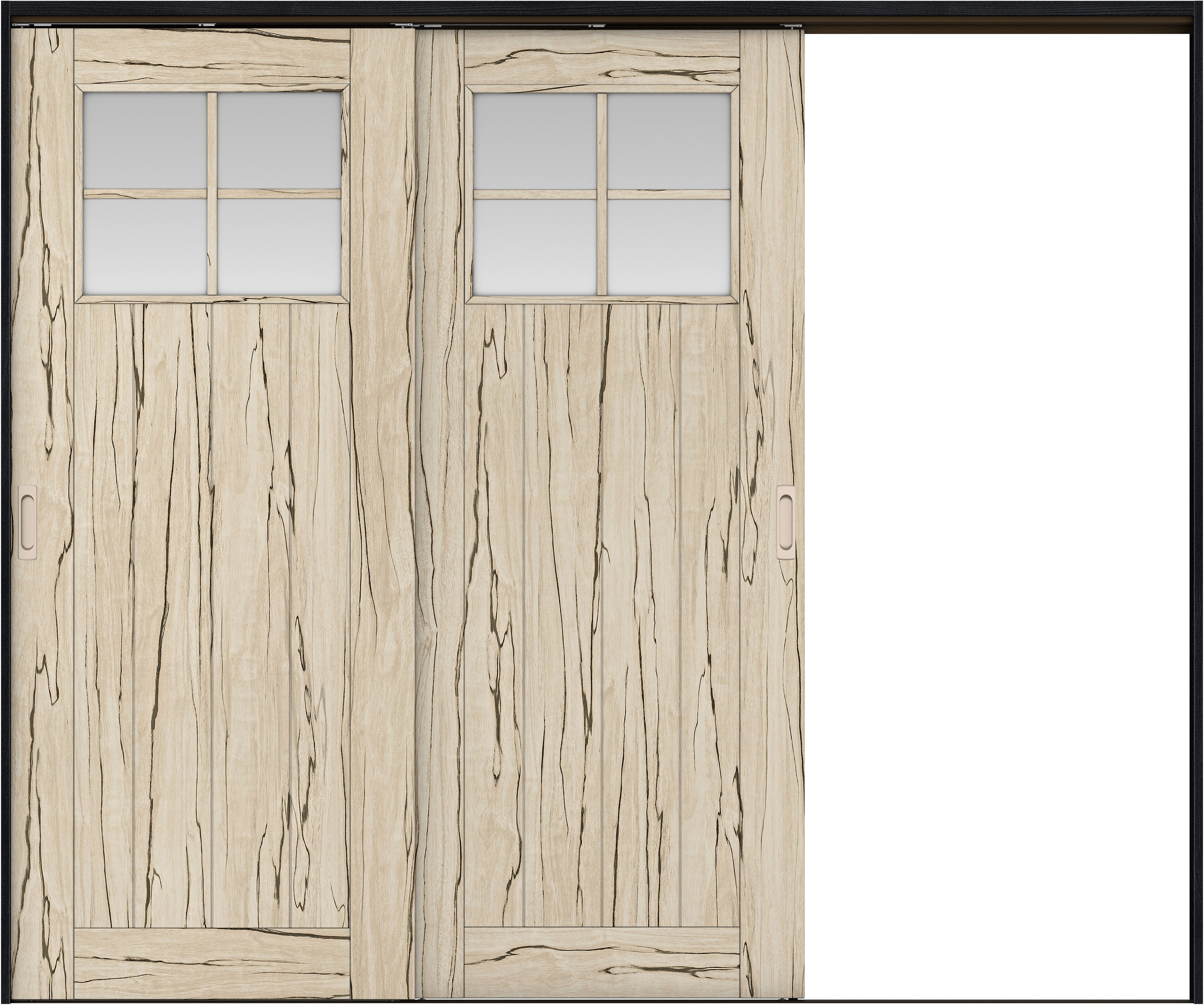 リビングドア　イエリア　吊戸・２枚片引　扉セット　１Ｓデザイン　２４３７幅用　２０００高　〈スロウベージュ柄〉　右引用　錠なし　ラクラクローズ付用