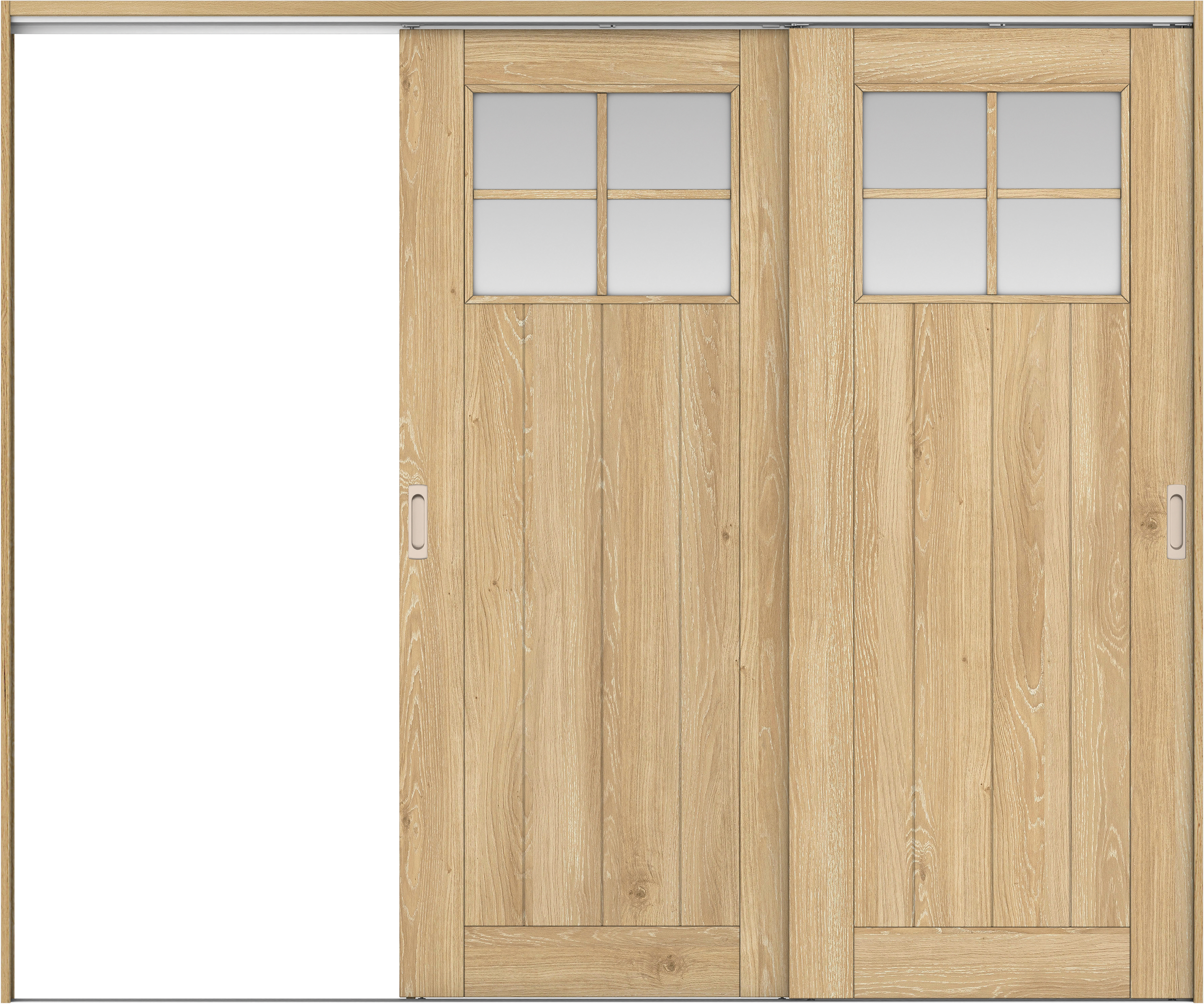 リビングドア　イエリア　吊戸・２枚片引　扉セット　１Ｓデザイン　２４３７幅用　２０００高　〈ミルキーオーカー柄〉　左引用　錠なし　ラクラクローズ付用