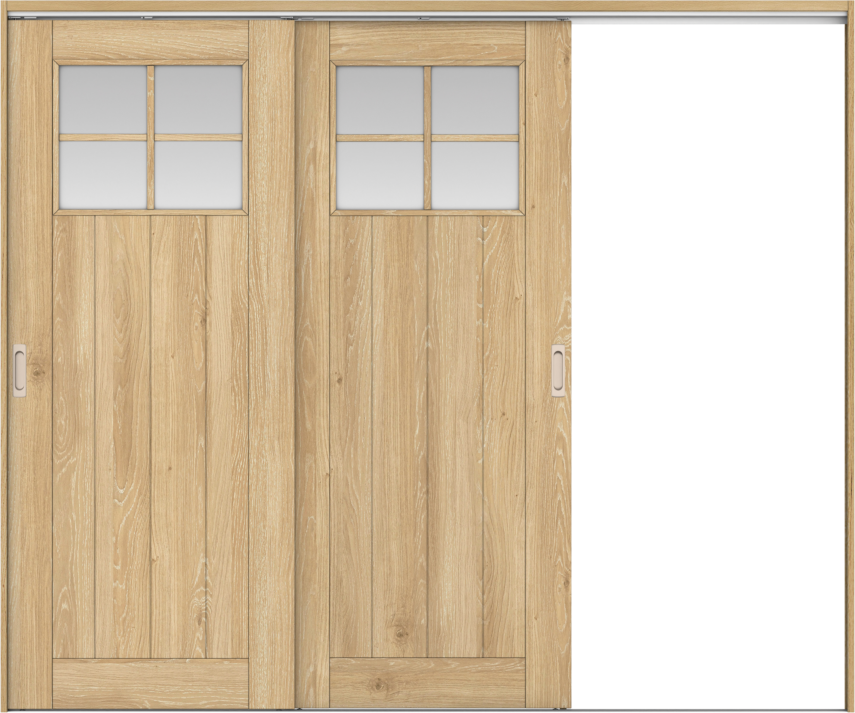 リビングドア　イエリア　吊戸・２枚片引　扉セット　１Ｓデザイン　２４３７幅用　２０００高　〈ミルキーオーカー柄〉　右引用　錠なし　ラクラクローズ付用