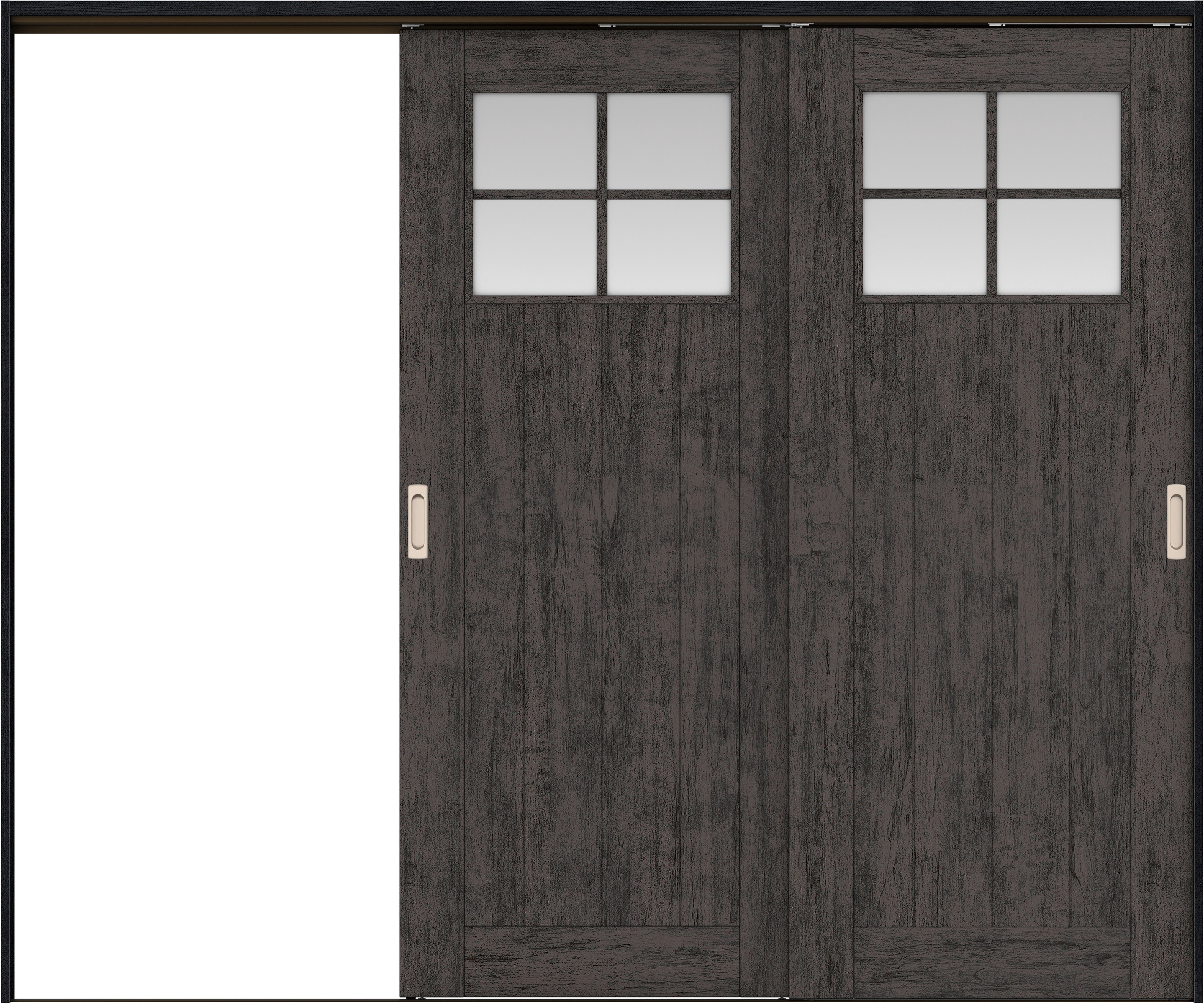 リビングドア　イエリア　吊戸・２枚片引　扉セット　１Ｓデザイン　２４３７幅用　２０００高　〈ドライブラック柄〉　左引用　錠なし　ラクラクローズ付用