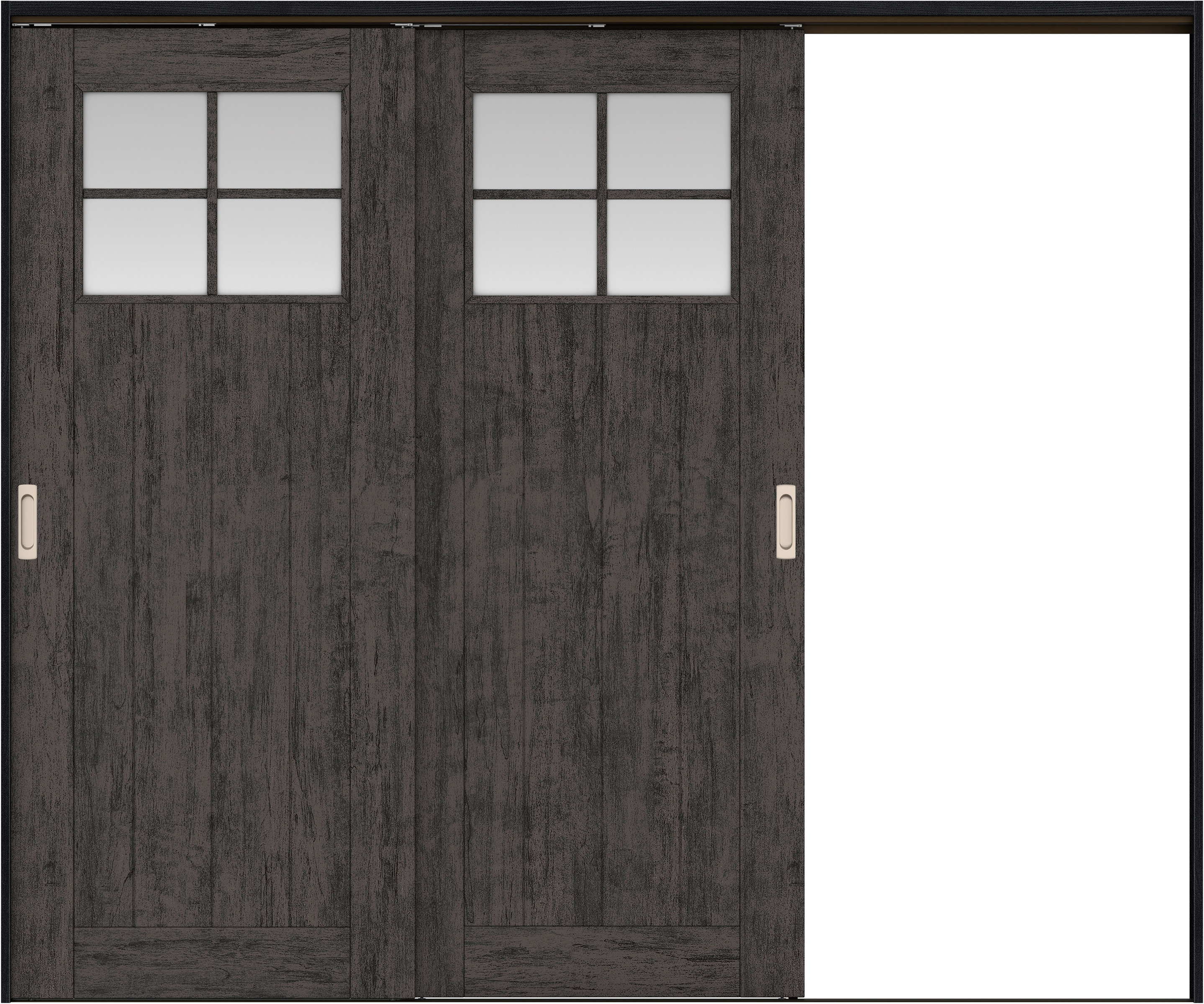 リビングドア　イエリア　吊戸・２枚片引　扉セット　１Ｓデザイン　２４３７幅用　２０００高　〈ドライブラック柄〉　右引用　錠なし　ラクラクローズ付用