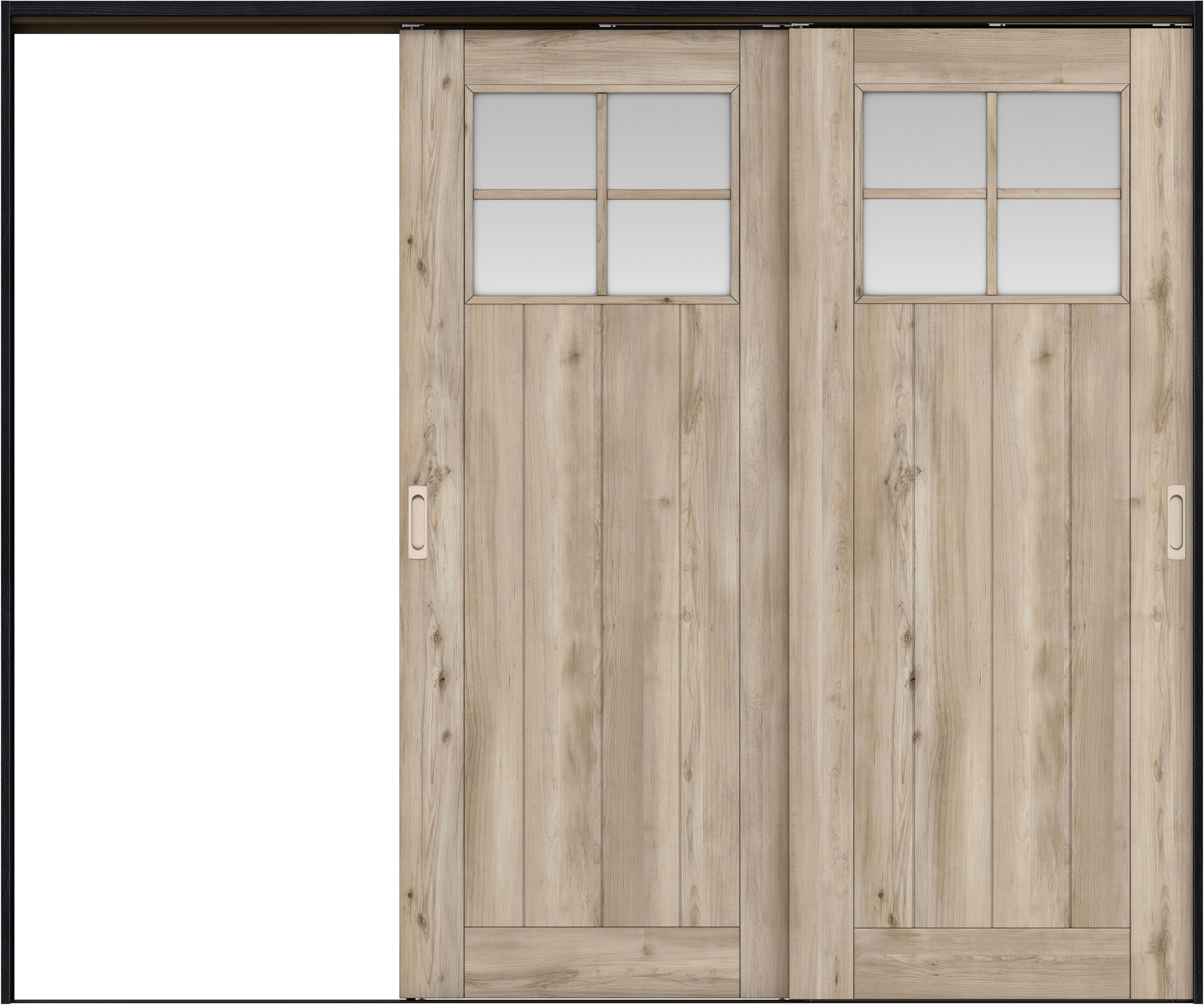 リビングドア　イエリア　吊戸・２枚片引　扉セット　１Ｓデザイン　２４３７幅用　２０００高　〈スモークグレー柄〉　左引用　錠なし　ラクラクローズ付用