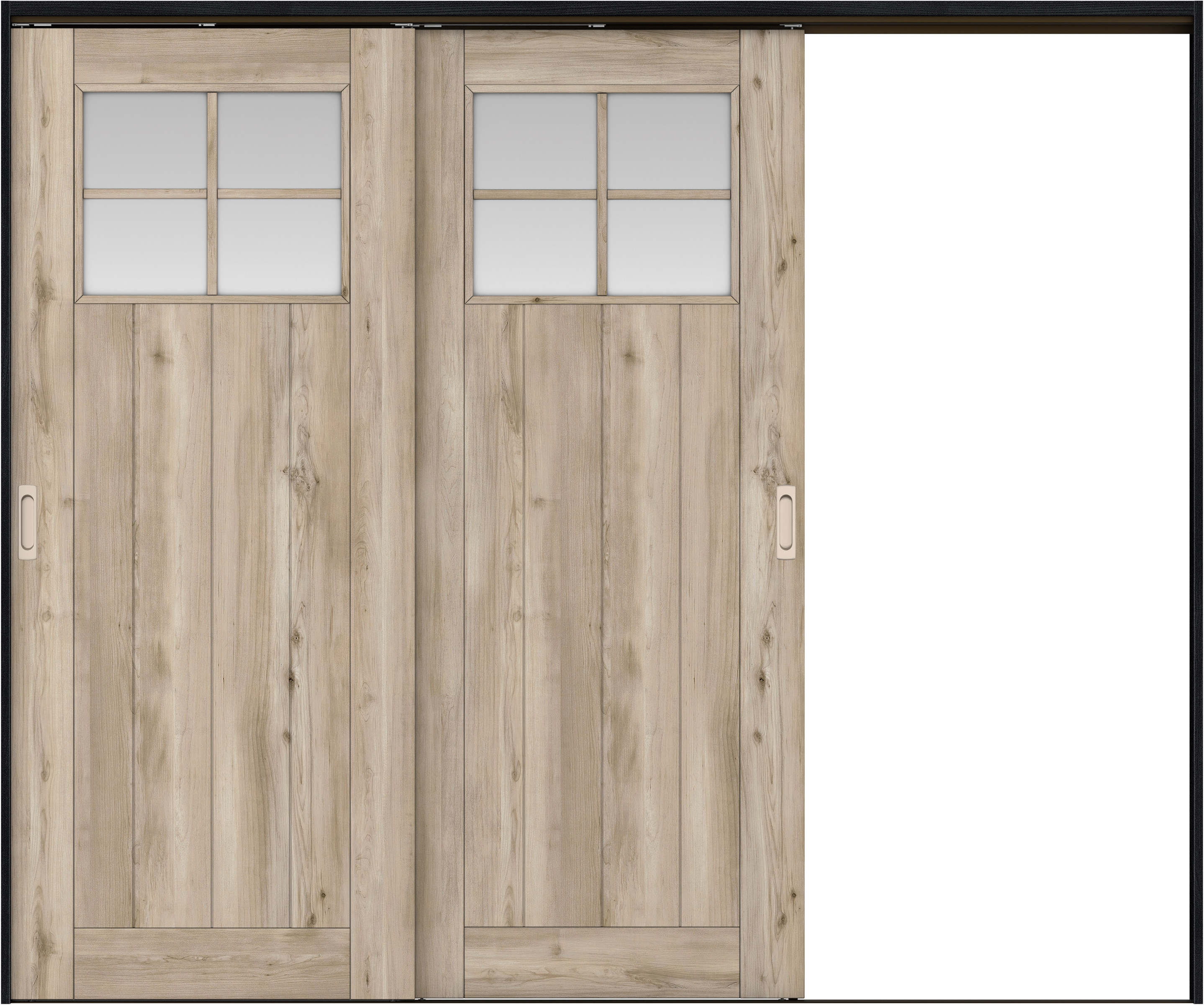 リビングドア　イエリア　吊戸・２枚片引　扉セット　１Ｓデザイン　２４３７幅用　２０００高　〈スモークグレー柄〉　右引用　錠なし　ラクラクローズ付用